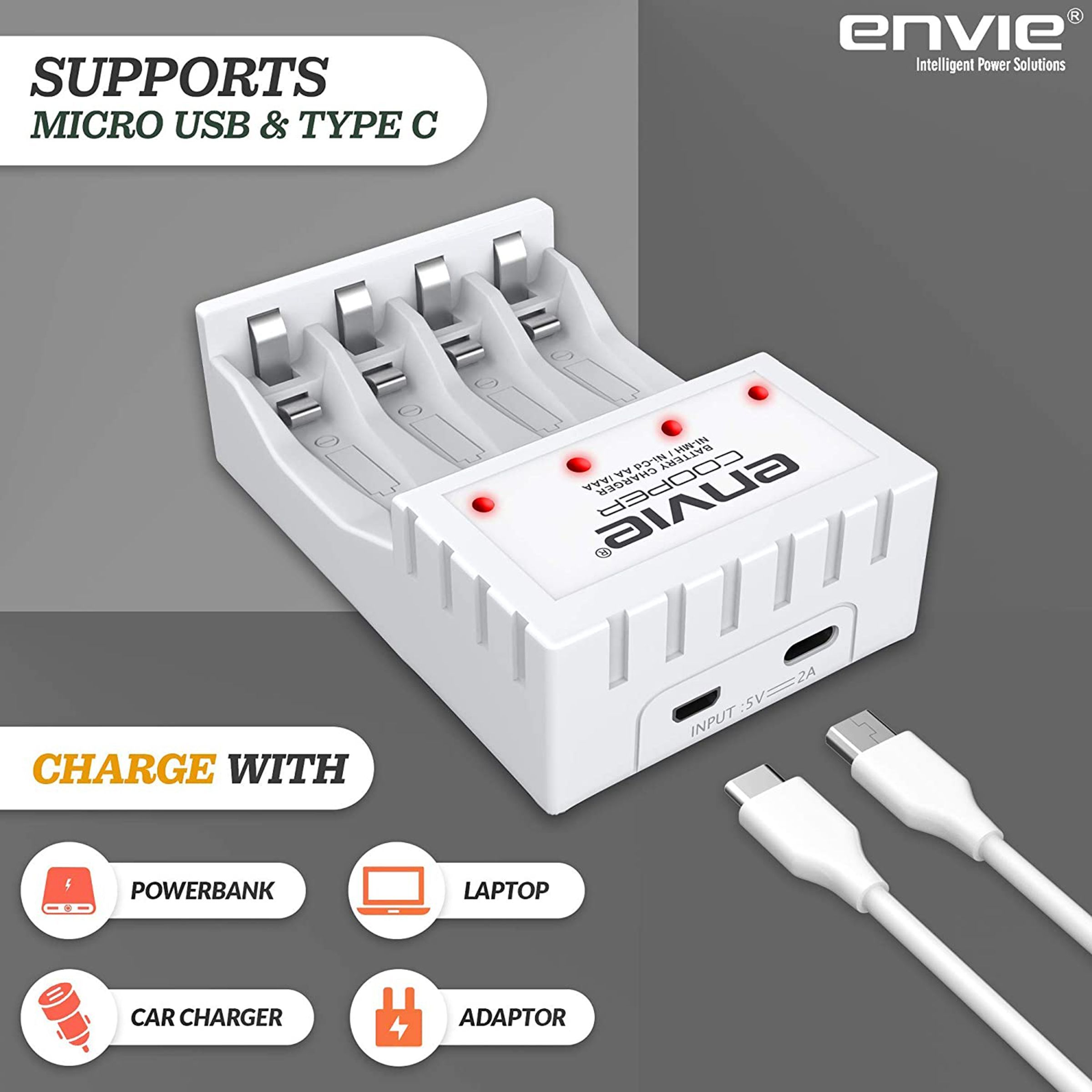 envie Cooper ECR-20 MC Camera Battery Charger Combo for AA2100 (4-Ports, Short Circuit Protection)_7