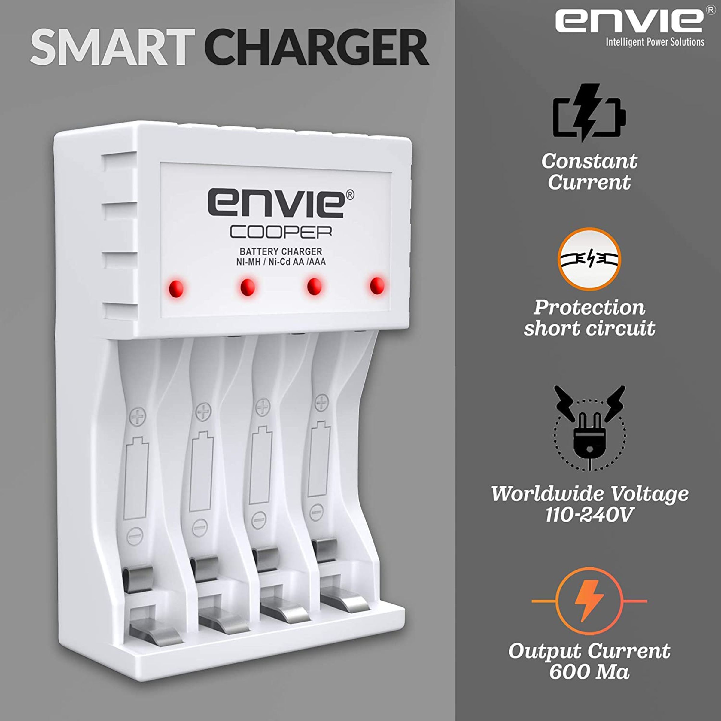 envie Cooper ECR-20 MC Camera Battery Charger Combo for AA2100 (4-Ports, Short Circuit Protection)_3