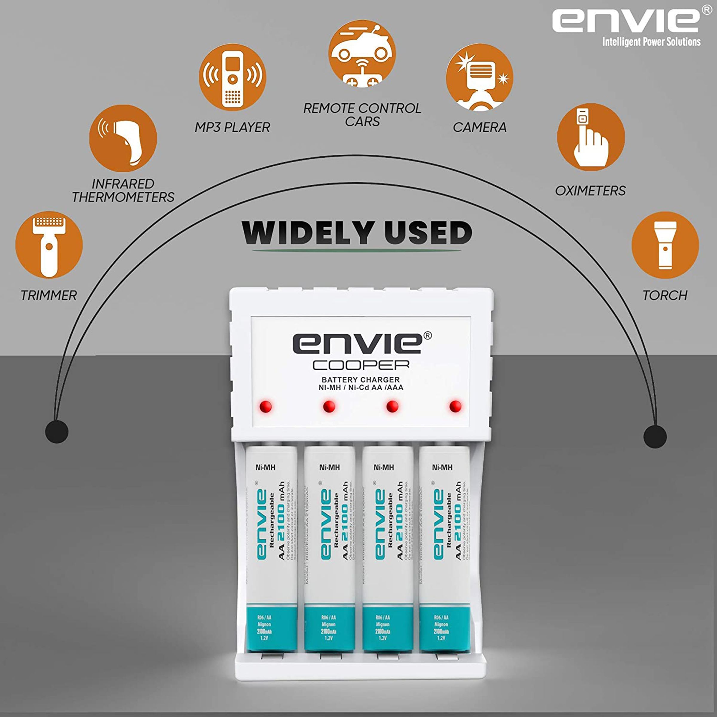 envie Cooper ECR-20 MC Camera Battery Charger Combo for AA2100 (4-Ports, Short Circuit Protection)_5