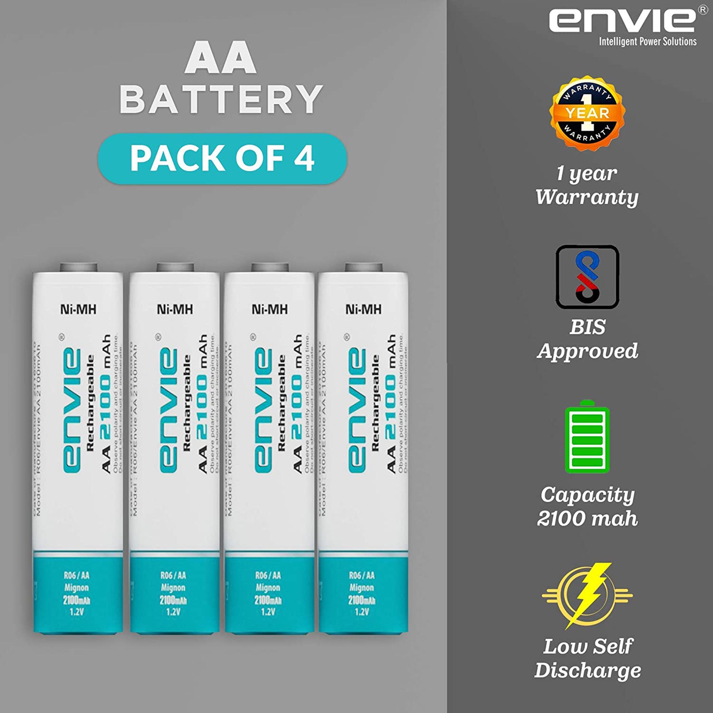 envie Cooper ECR-20 MC Camera Battery Charger Combo for AA2100 (4-Ports, Short Circuit Protection)_6
