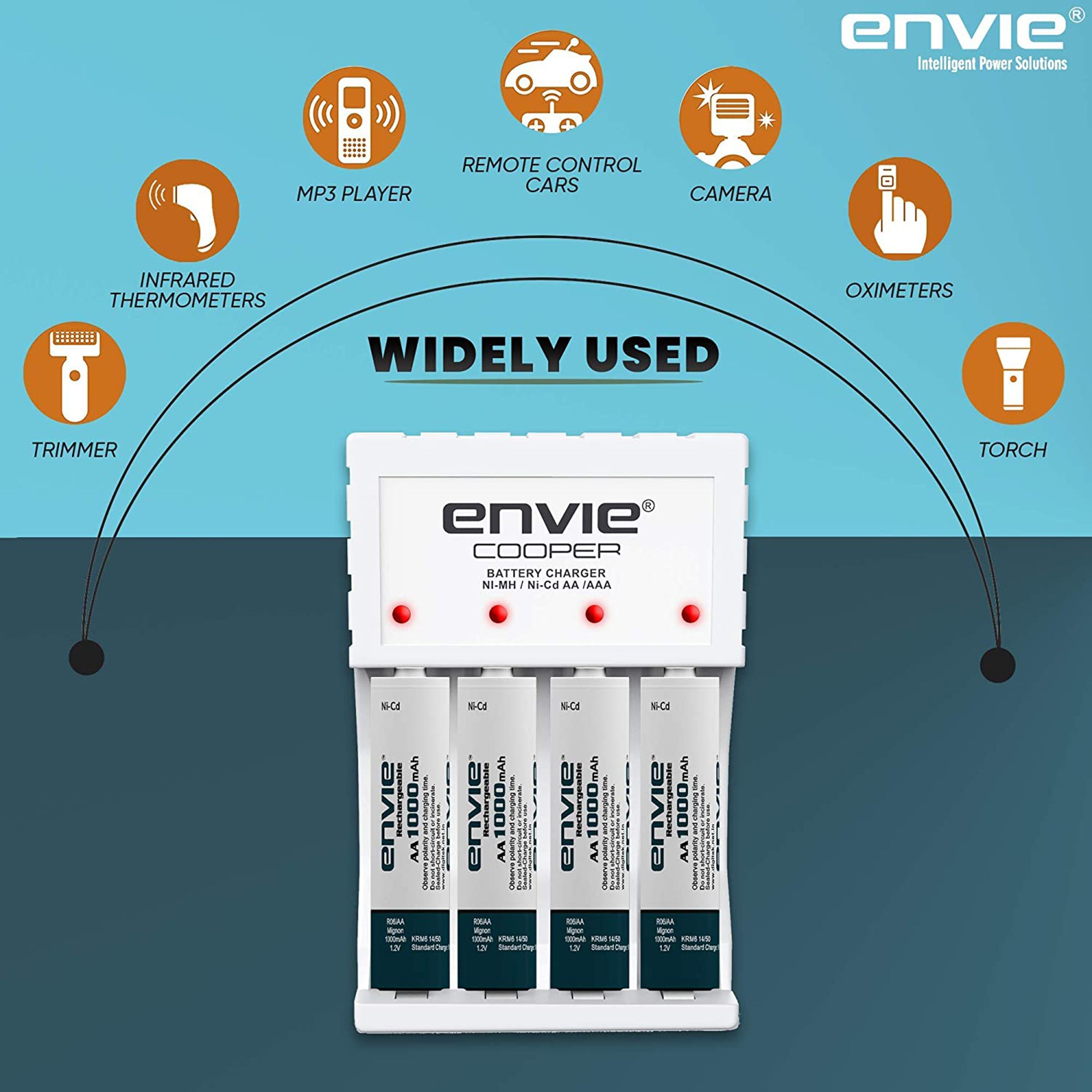 envie Cooper ECR-20 MC Camera Battery Charger Combo for AA1000 (4-Ports, Short Circuit Protection)_5
