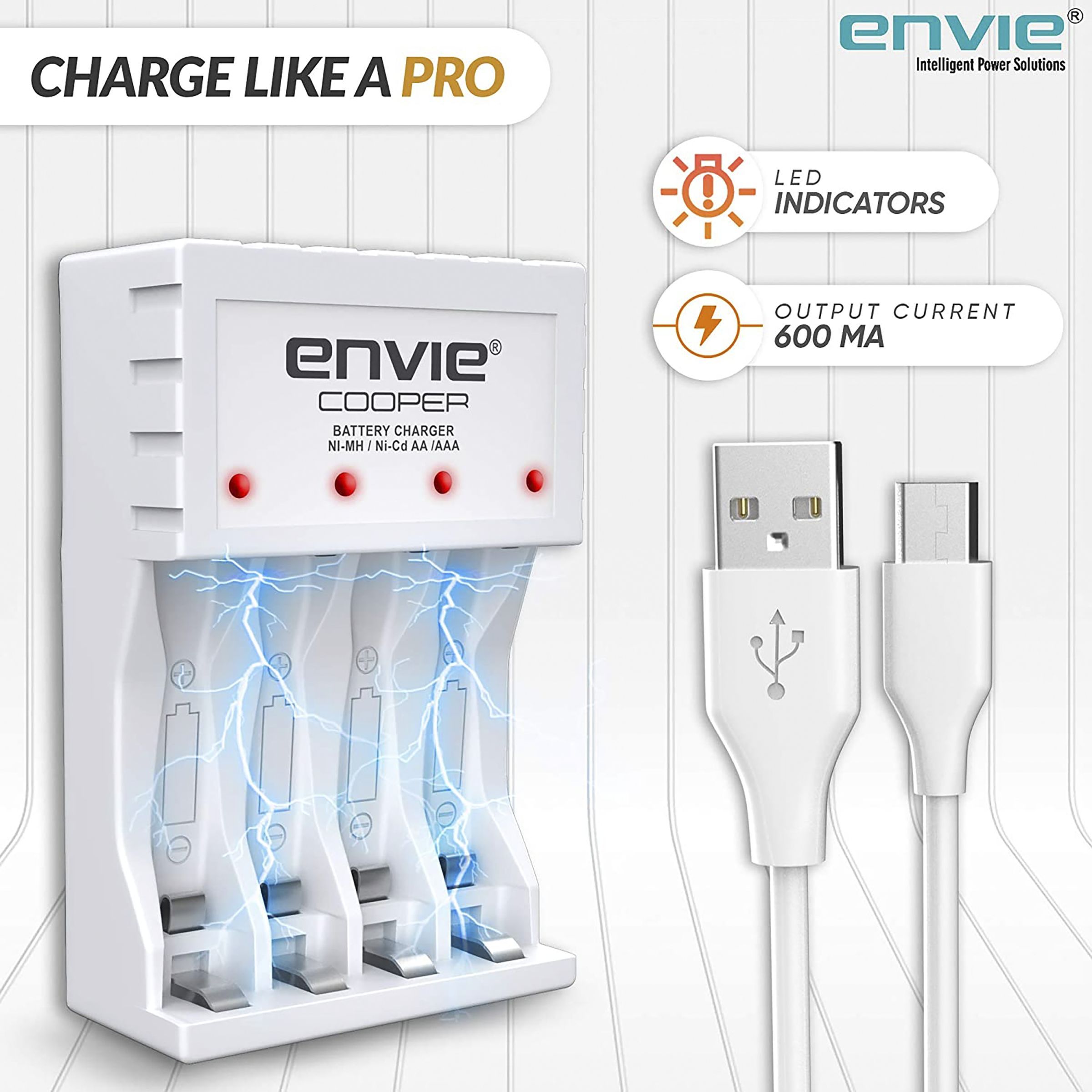 envie Cooper ECR-20 MC Camera Battery Charger Combo for AAA1100 (4-Ports, Short Circuit Protection)_9