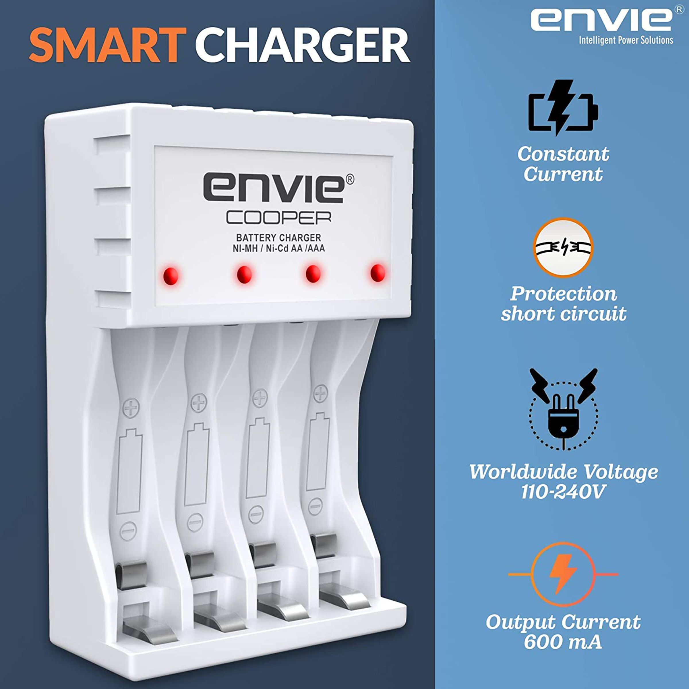 envie Cooper ECR-20 MC Camera Battery Charger Combo for AA2800 and AAA1100 (4-Ports, Short Circuit Protection) envie Cooper ECR-20 MC Camera Battery Charger Combo for AA2800 and AAA1100 (4-Ports, Short Circuit Protection)_3