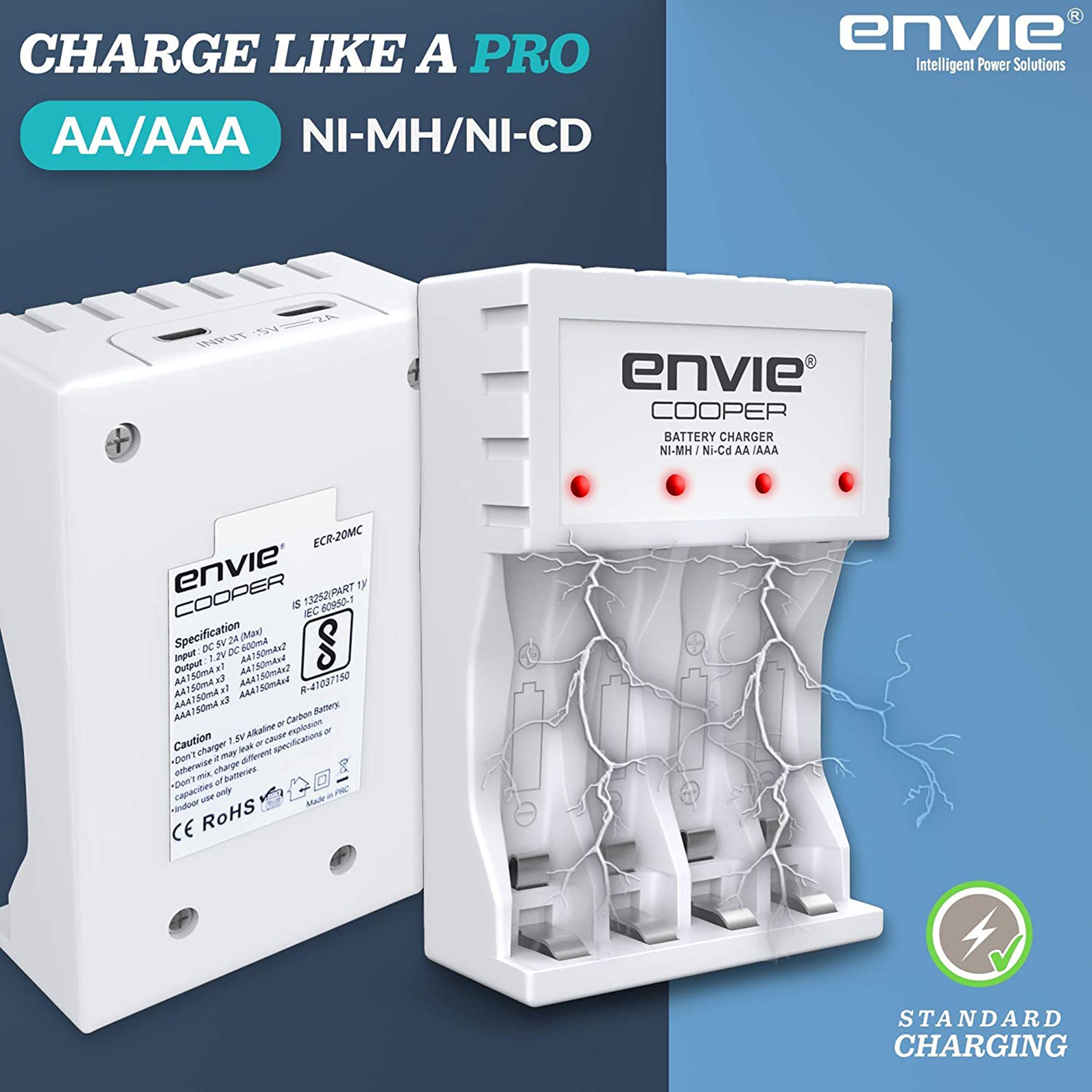 envie Cooper ECR-20 MC Camera Battery Charger Combo for AA2800 and AAA1100 (4-Ports, Short Circuit Protection) envie Cooper ECR-20 MC Camera Battery Charger Combo for AA2800 and AAA1100 (4-Ports, Short Circuit Protection)_4
