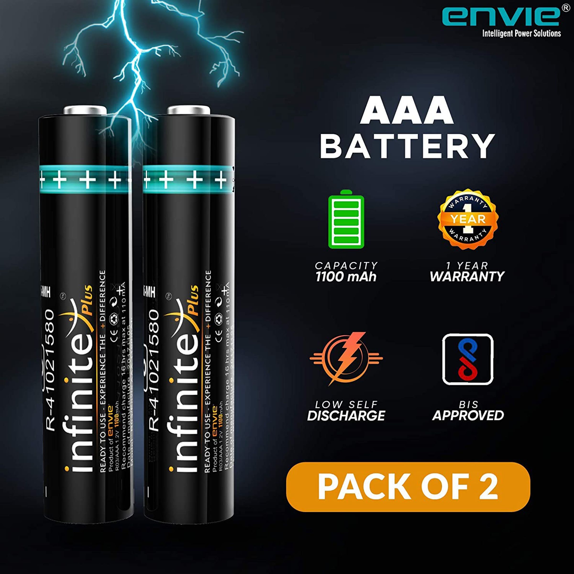 envie Infinite Plus 1100 mAh AAA Rechargeable Battery (Pack of 2)_5
