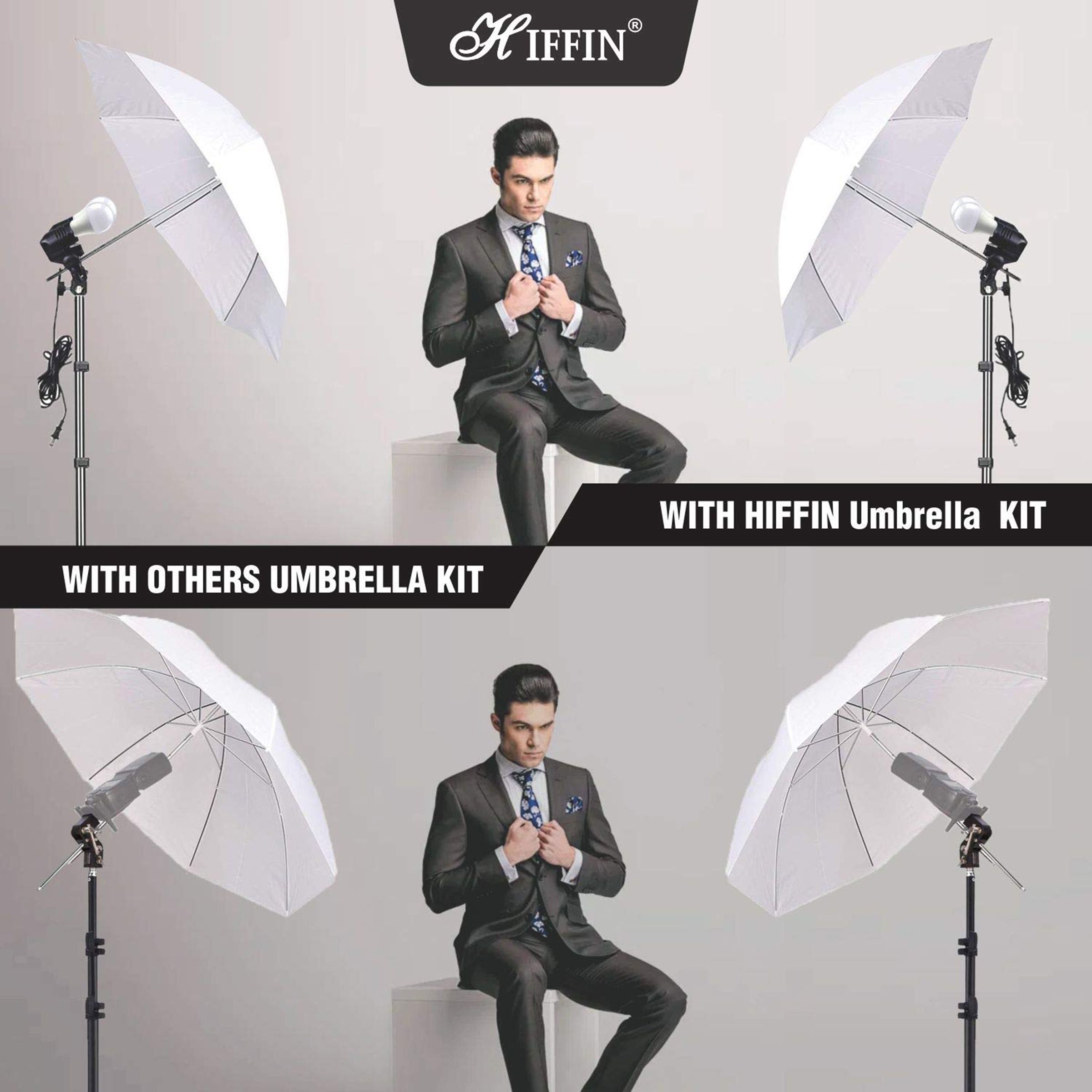 HIFFIN E27 Studio Double Holder KIT with 2 Light Stand 9FT, 2 Umbrella, 4 LED Blub for Photography & Videography (Lightweight & Portable)_6