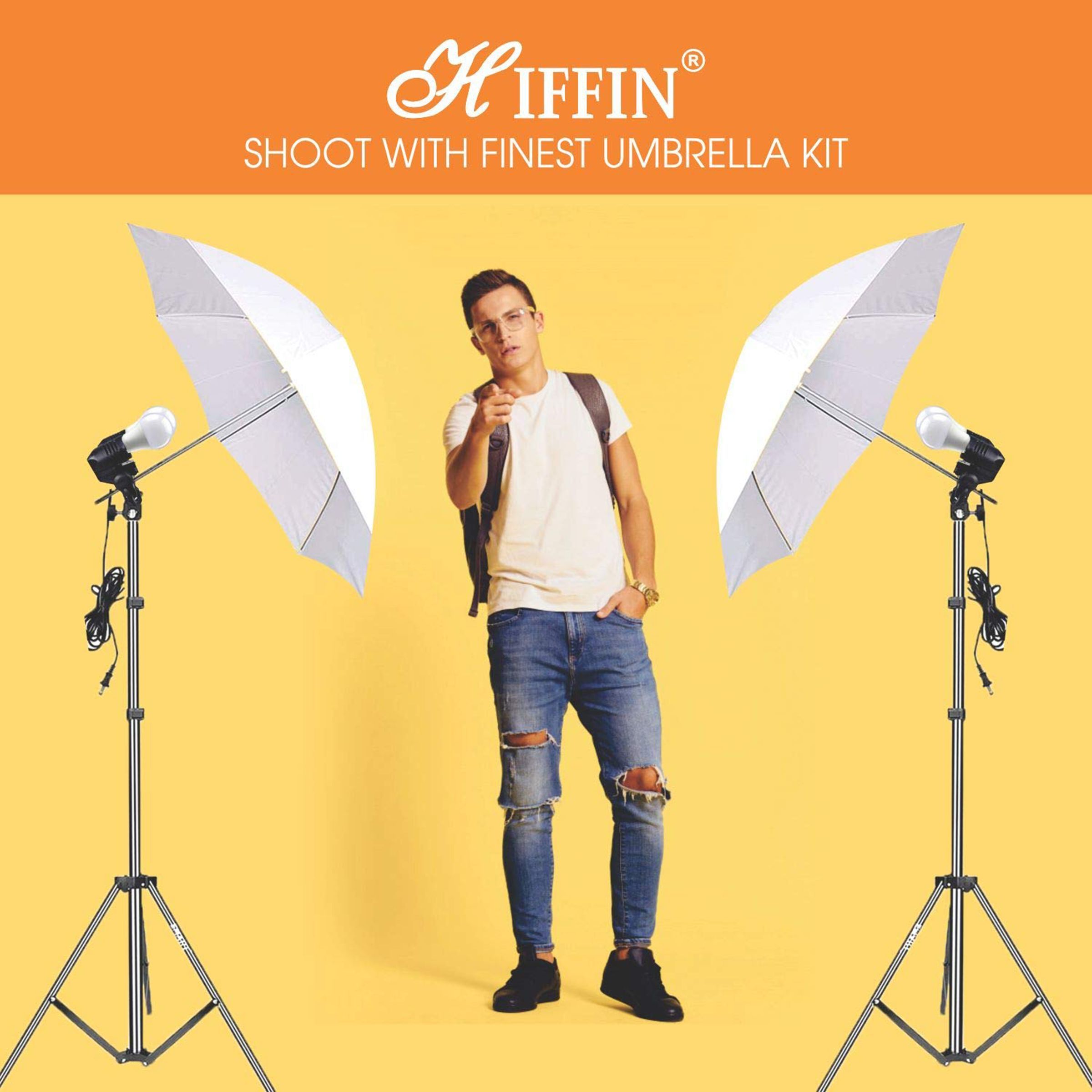 HIFFIN E27 Studio Double Holder KIT with 2 Light Stand 9FT, 2 Umbrella, 4 LED Blub for Photography & Videography (Lightweight & Portable)_7