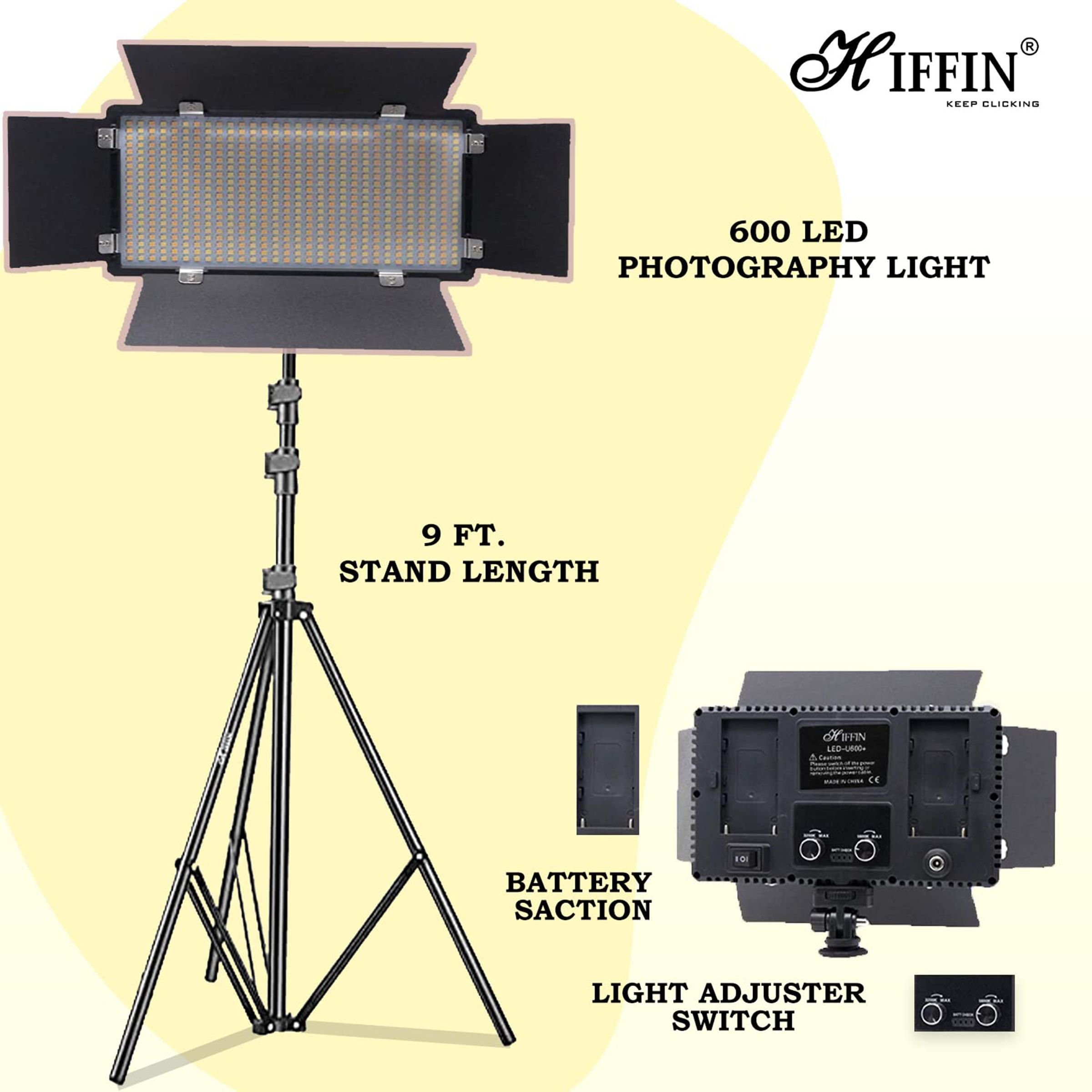 HIFFIN HF-600 Mark II Video Light with Light Stand, Umbrella & Umbrella Stand for Videography (Supports Upto 3000g)_8