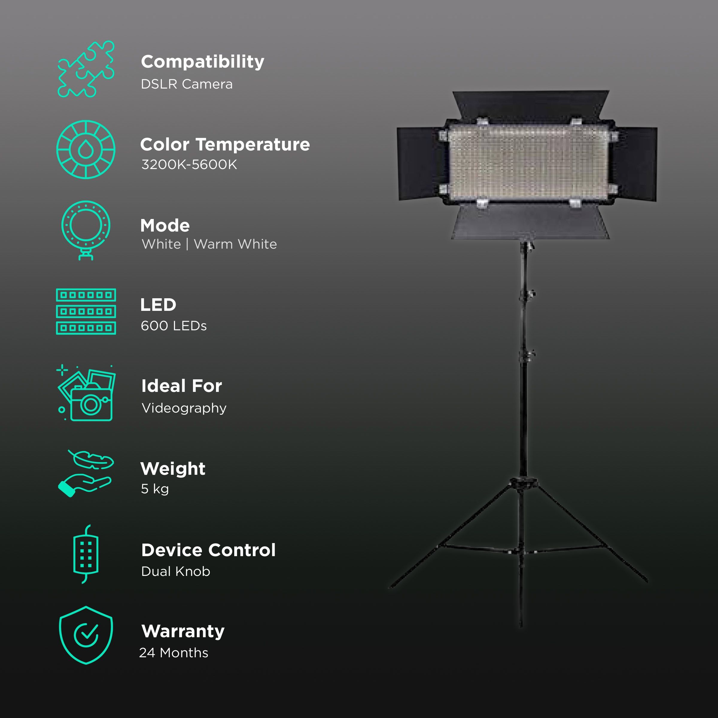 HIFFIN HF-600 Mark II Video Light with Light Stand, Umbrella & Umbrella Stand for Videography (Supports Upto 3000g)_3