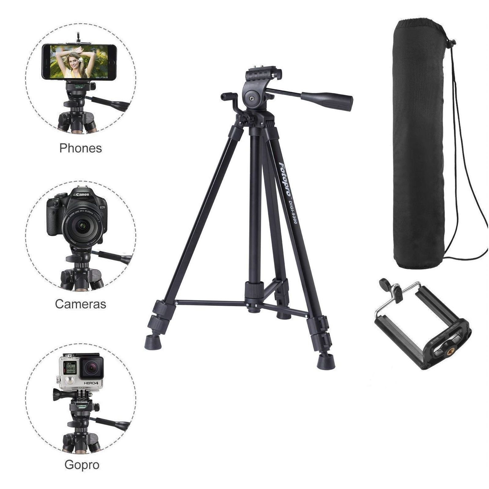 FotoPro DIGI-3400 121cm Adjustable Tripod for Mobile and Camera (3 Way Head with Adjustable Pan, Black)_7