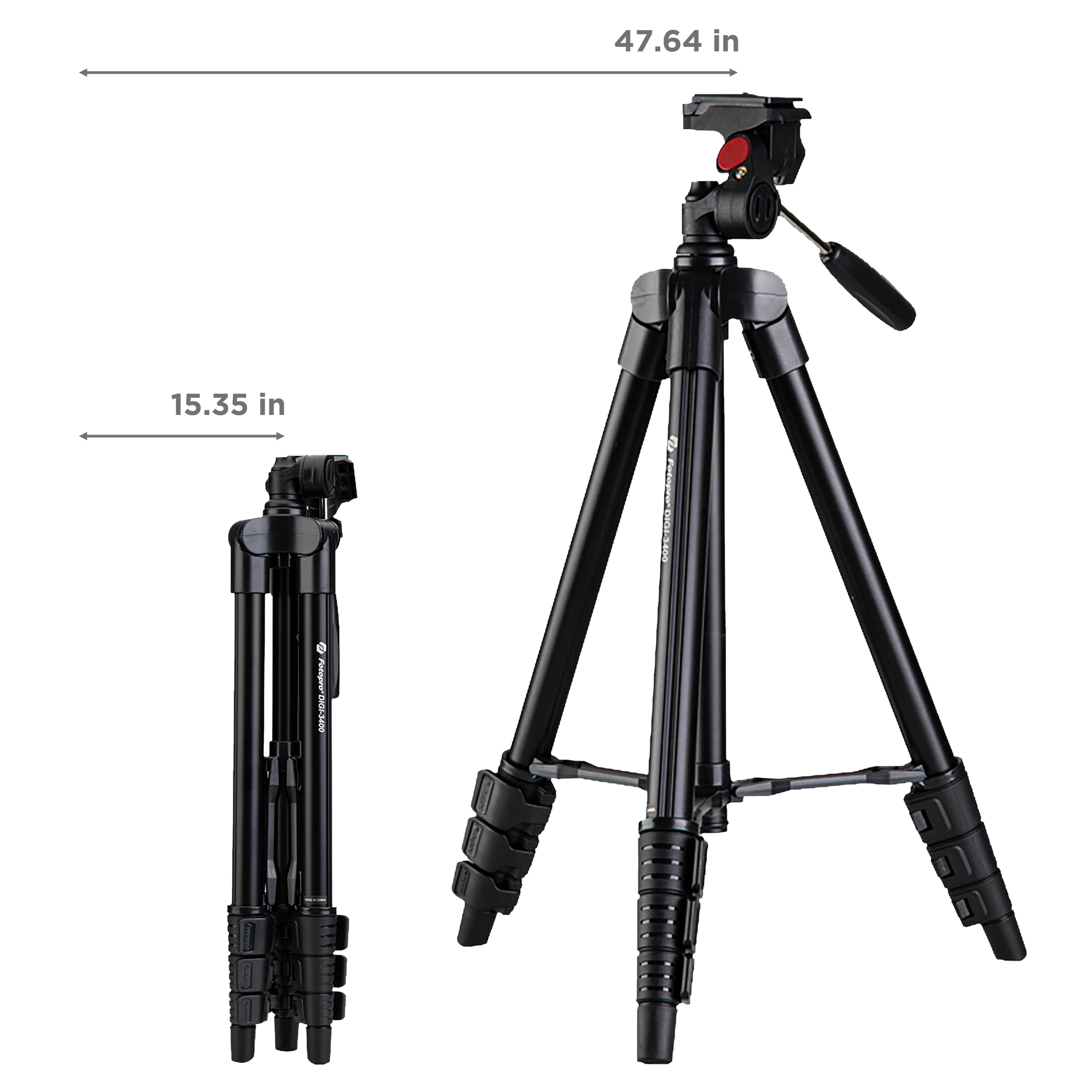FotoPro DIGI-3400 121cm Adjustable Tripod for Mobile and Camera (3 Way Head with Adjustable Pan, Black)_3