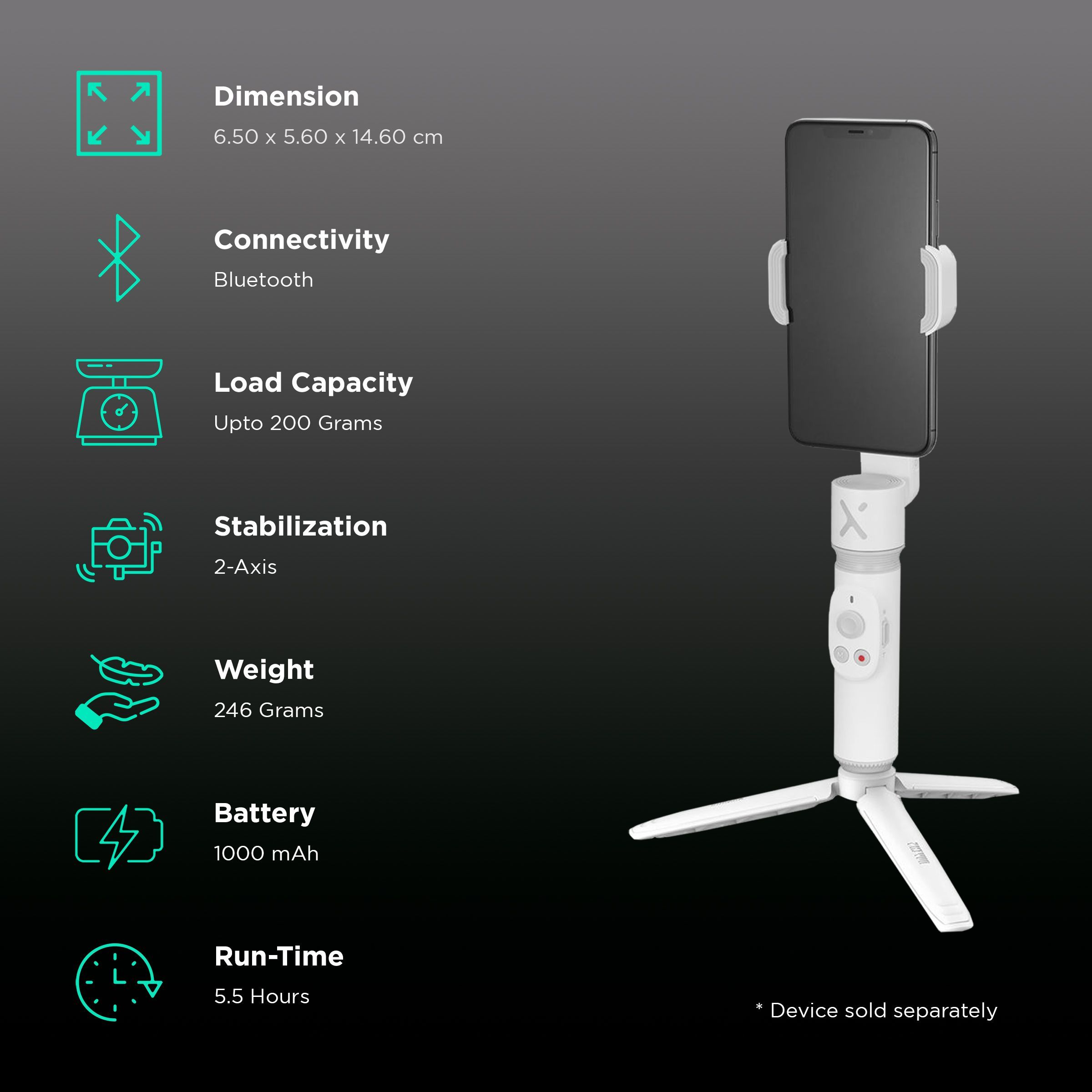 Zhiyun Smooth X 2-Axis Gimbal for Mobile (180 Degree Controlled Rotation, White) Zhiyun Smooth X 2-Axis Gimbal for Mobile (180 Degree Controlled Rotation, White)_2