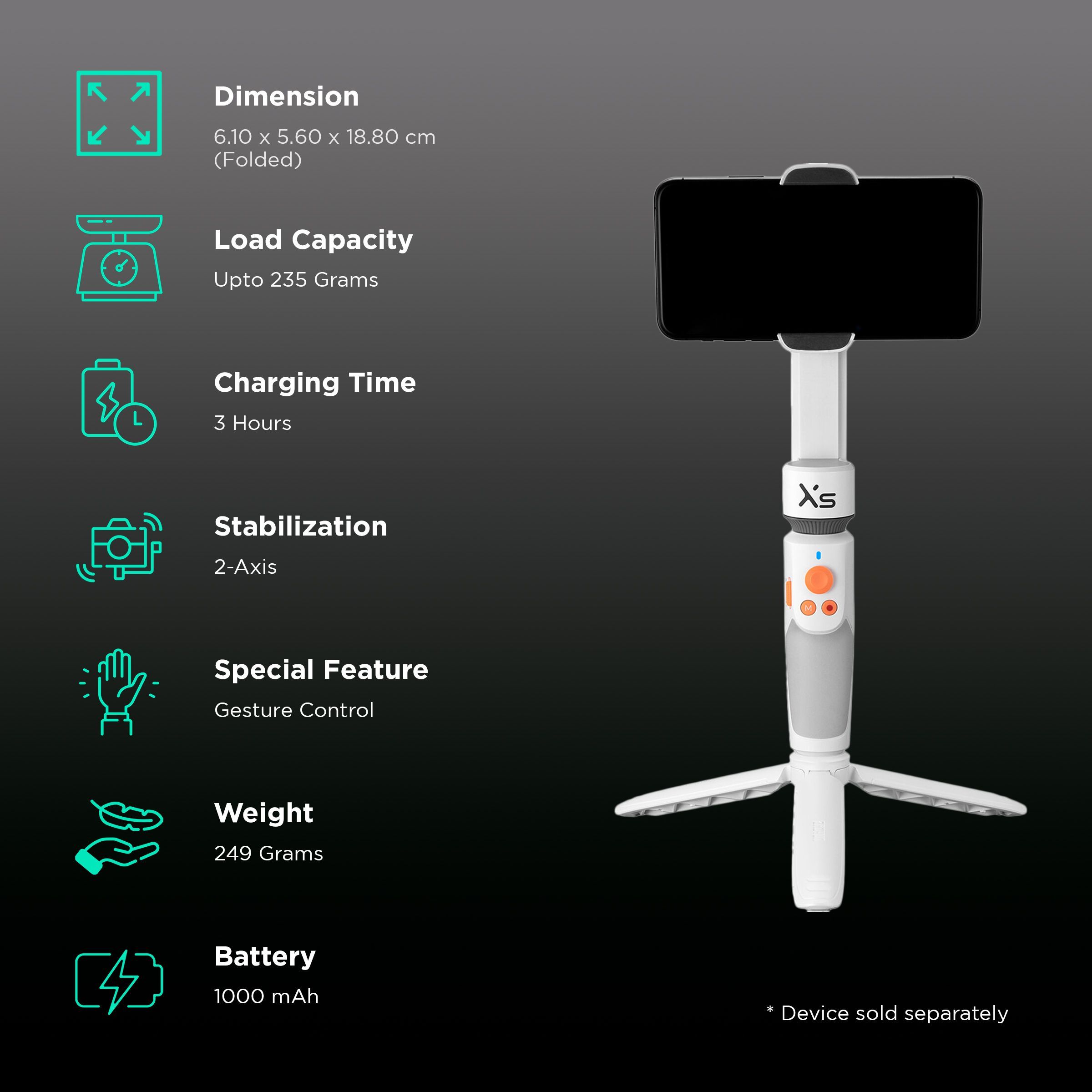 Zhiyun Smooth-XS 2-Axis Gimbal for Mobile (290 Degree Controlled Rotation, Ivory White)_2