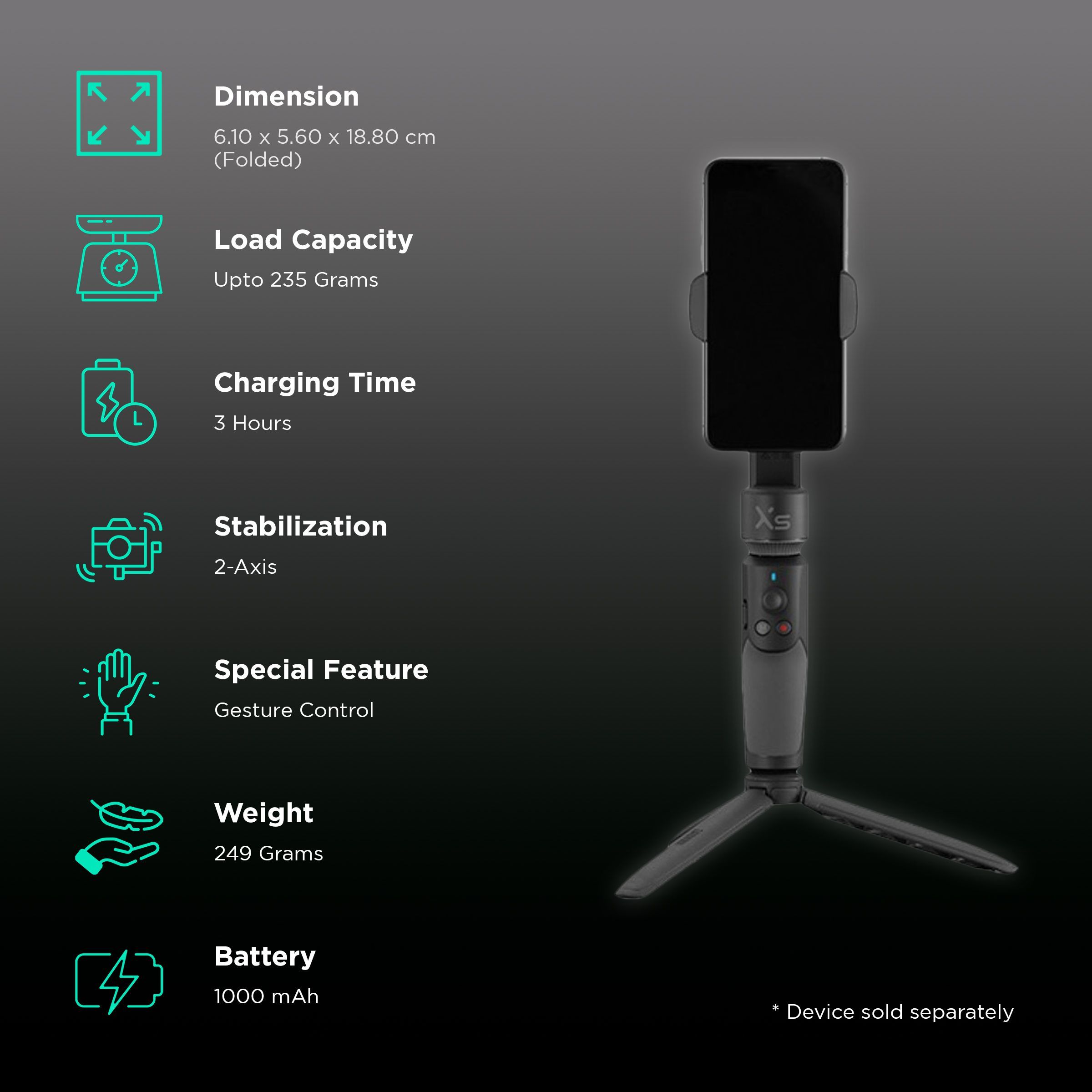 Zhiyun Smooth-XS 2-Axis Gimbal for Mobile (268 Degree Controlled Rotation, Black) Zhiyun Smooth-XS 2-Axis Gimbal for Mobile (268 Degree Controlled Rotation, Black)_2