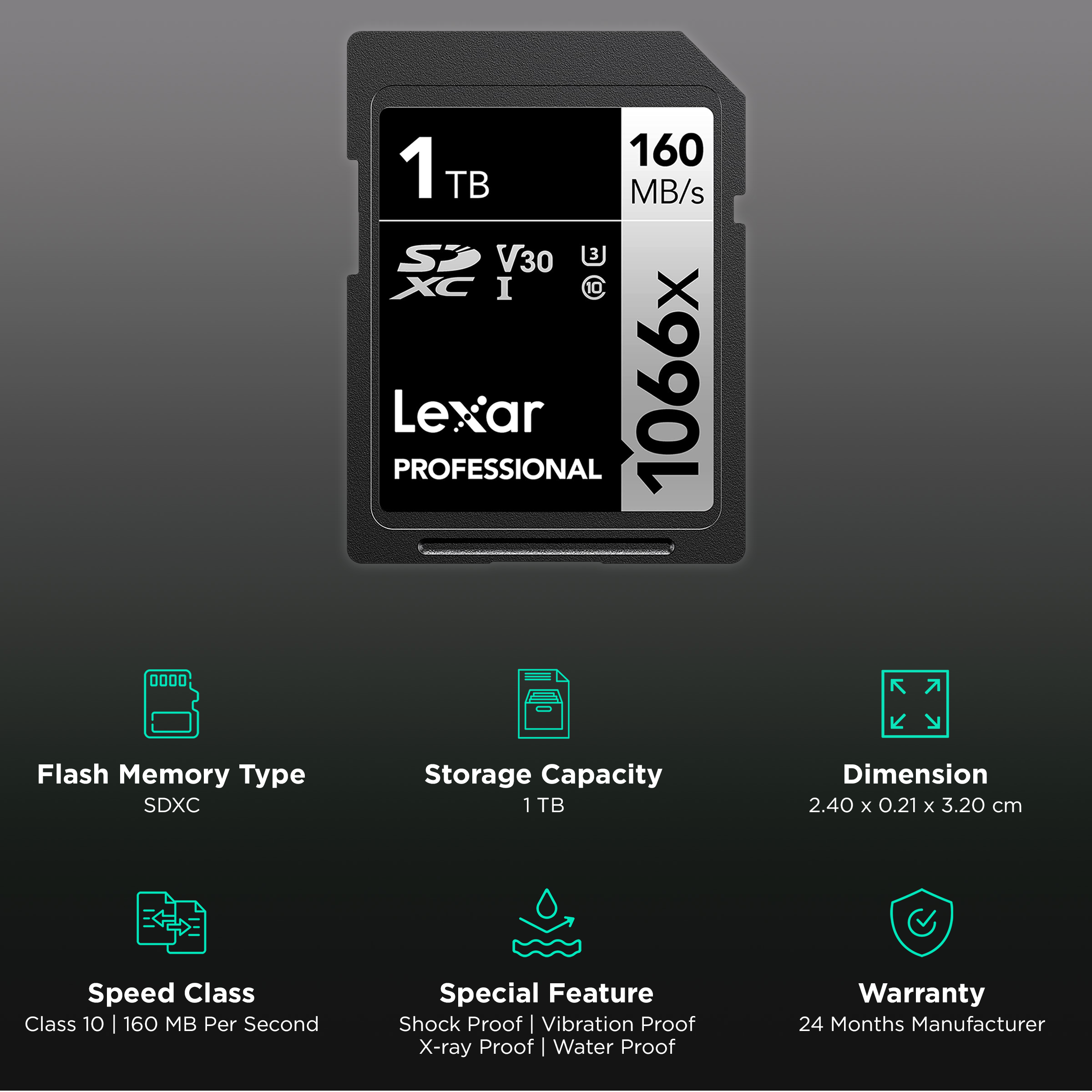 Lexar Professional 1066x SILVER Series SDXC 1TB Class 10 160MB/s Memory Card_3
