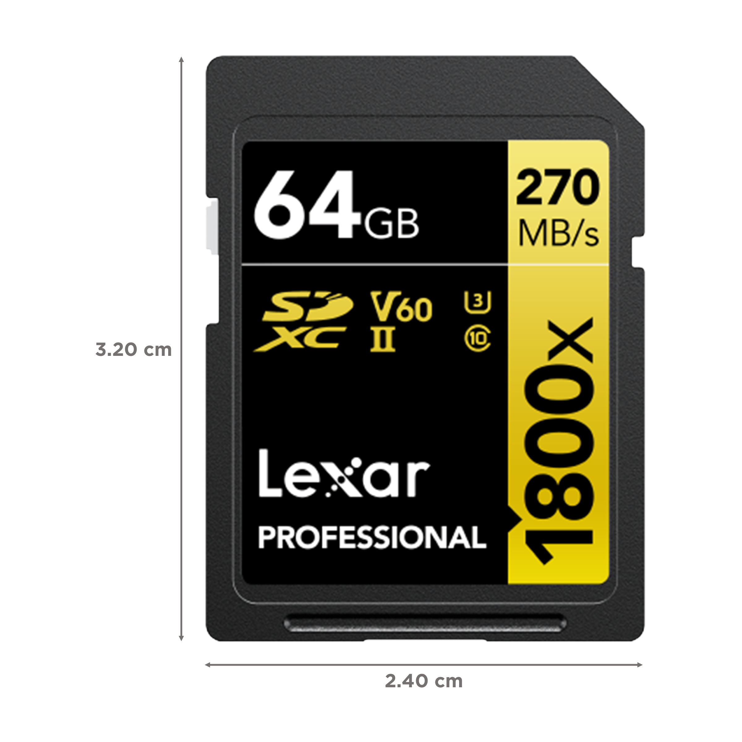 Lexar Professional 1800x GOLD Series SDXC 64GB Class 60, Class 10, Class 3 280MB/s Memory Card_2