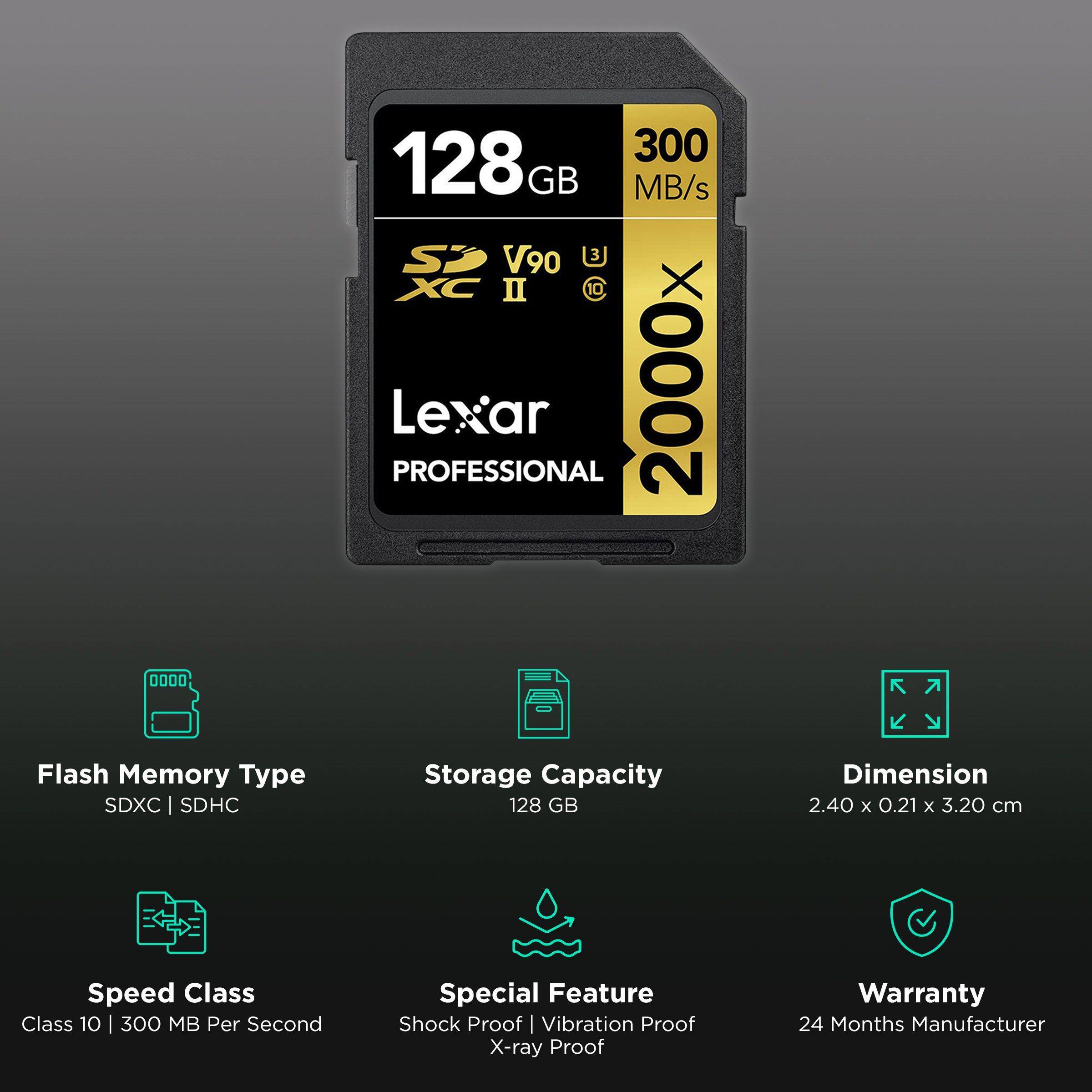 Lexar Professional 2000x GOLD Series SDXC/SDHC 128GB Class 10 300MB/s Memory Card Lexar Professional 2000x GOLD Series SDXC/SDHC 128GB Class 10 300MB/s Memory Card_3