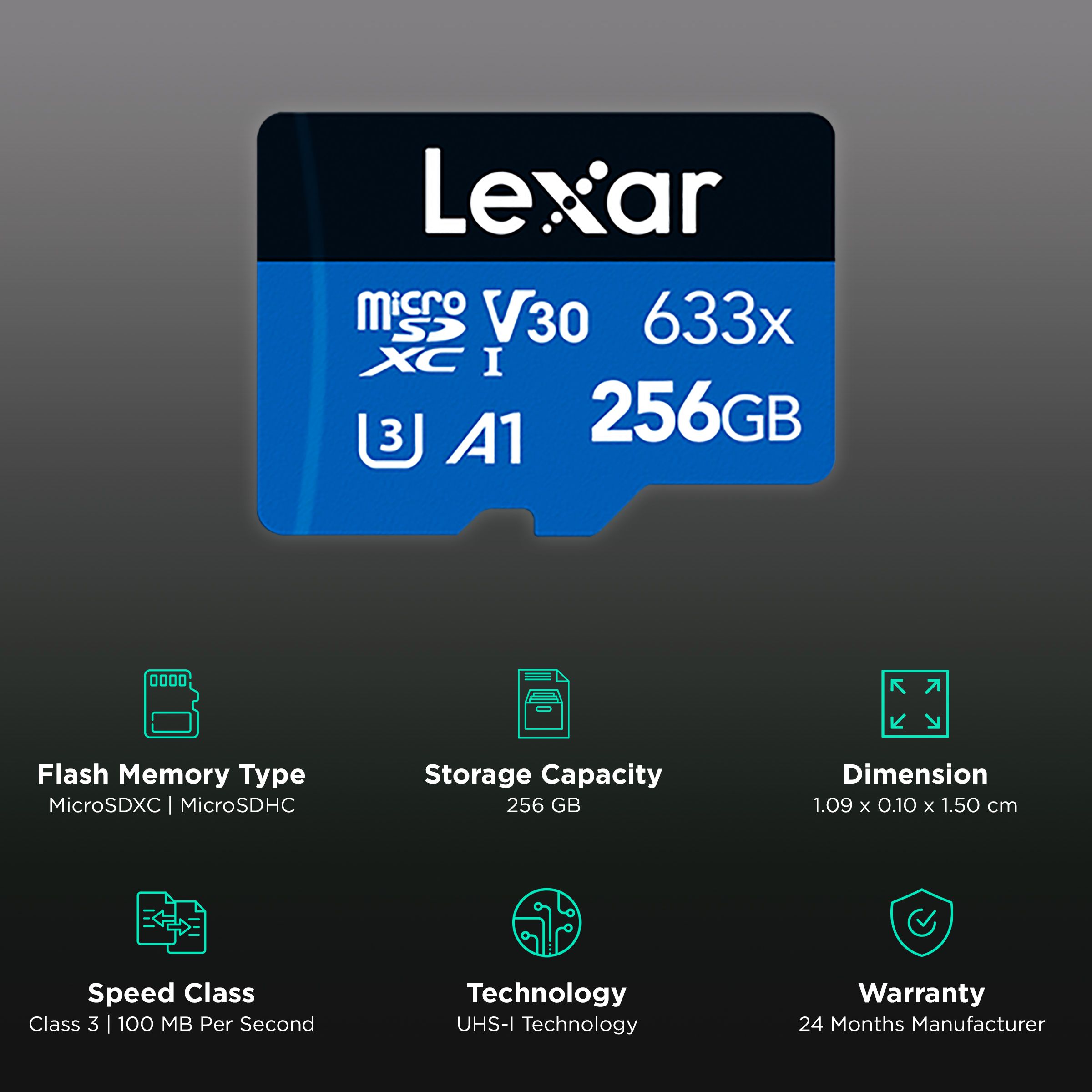 Lexar 633x BLUE Series MicroSDXC/SDHC 256GB Class 3 100MB/s Memory Card_3