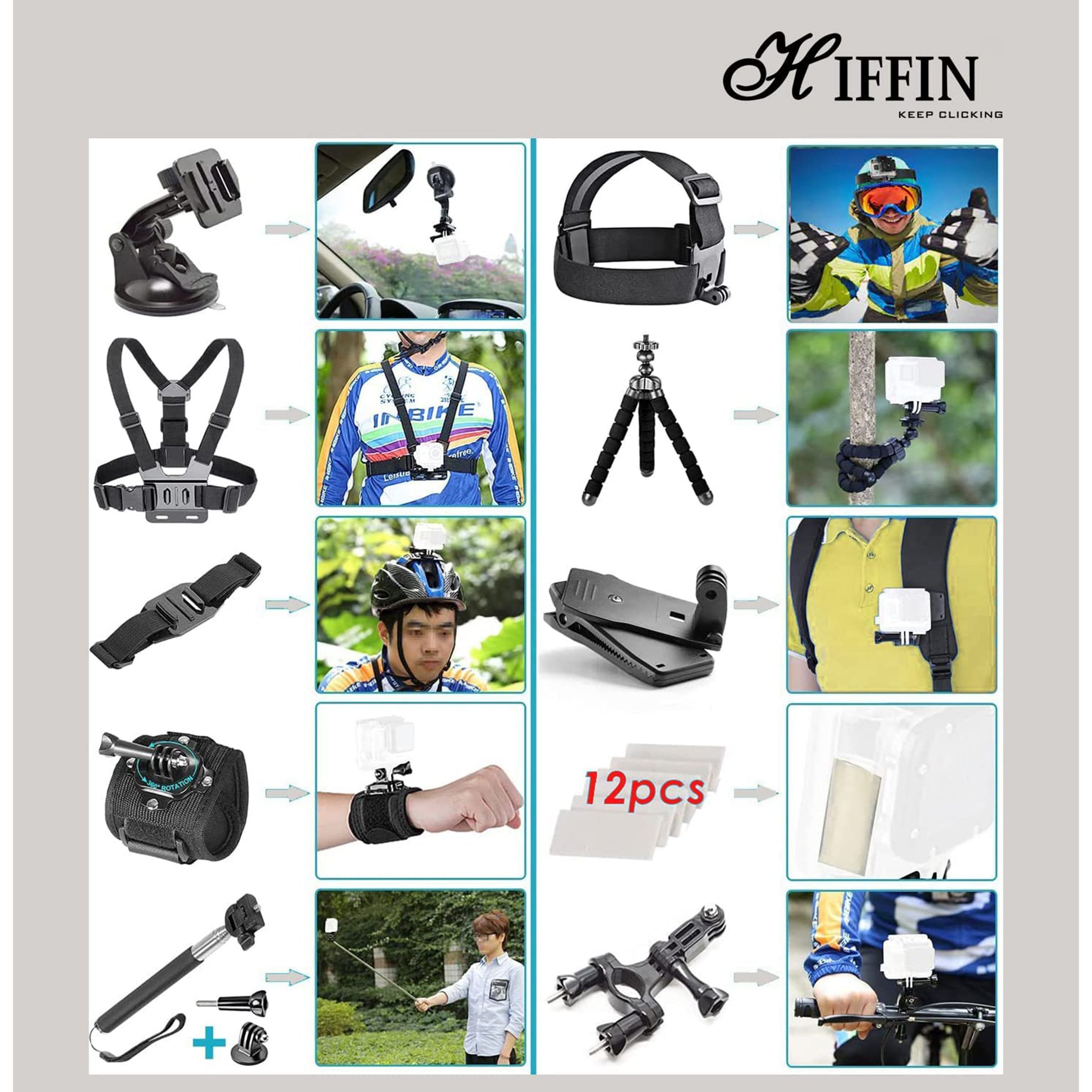 HIFFIN Action Camera Accessory Kit for Camera (50-in-1, Black)_2