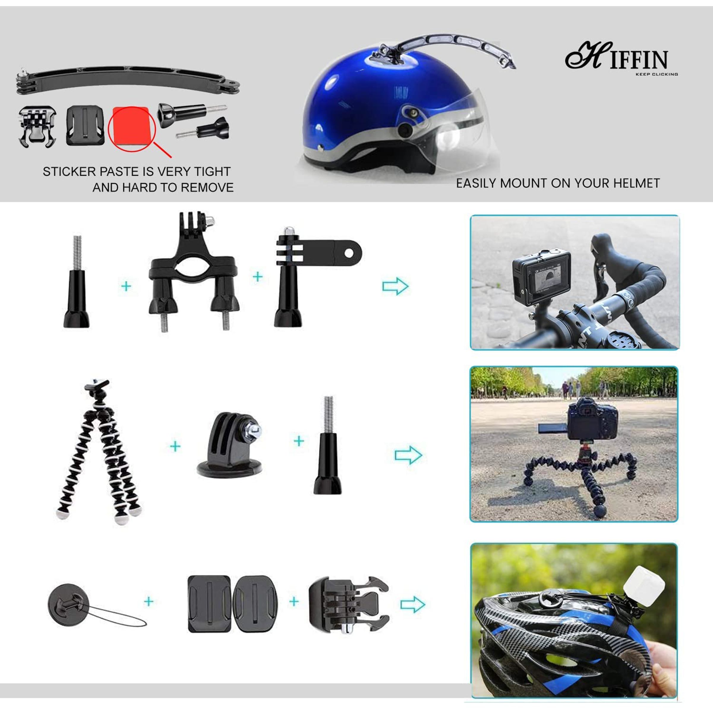 HIFFIN Action Camera Accessory Kit for Camera (50-in-1, Black)_4