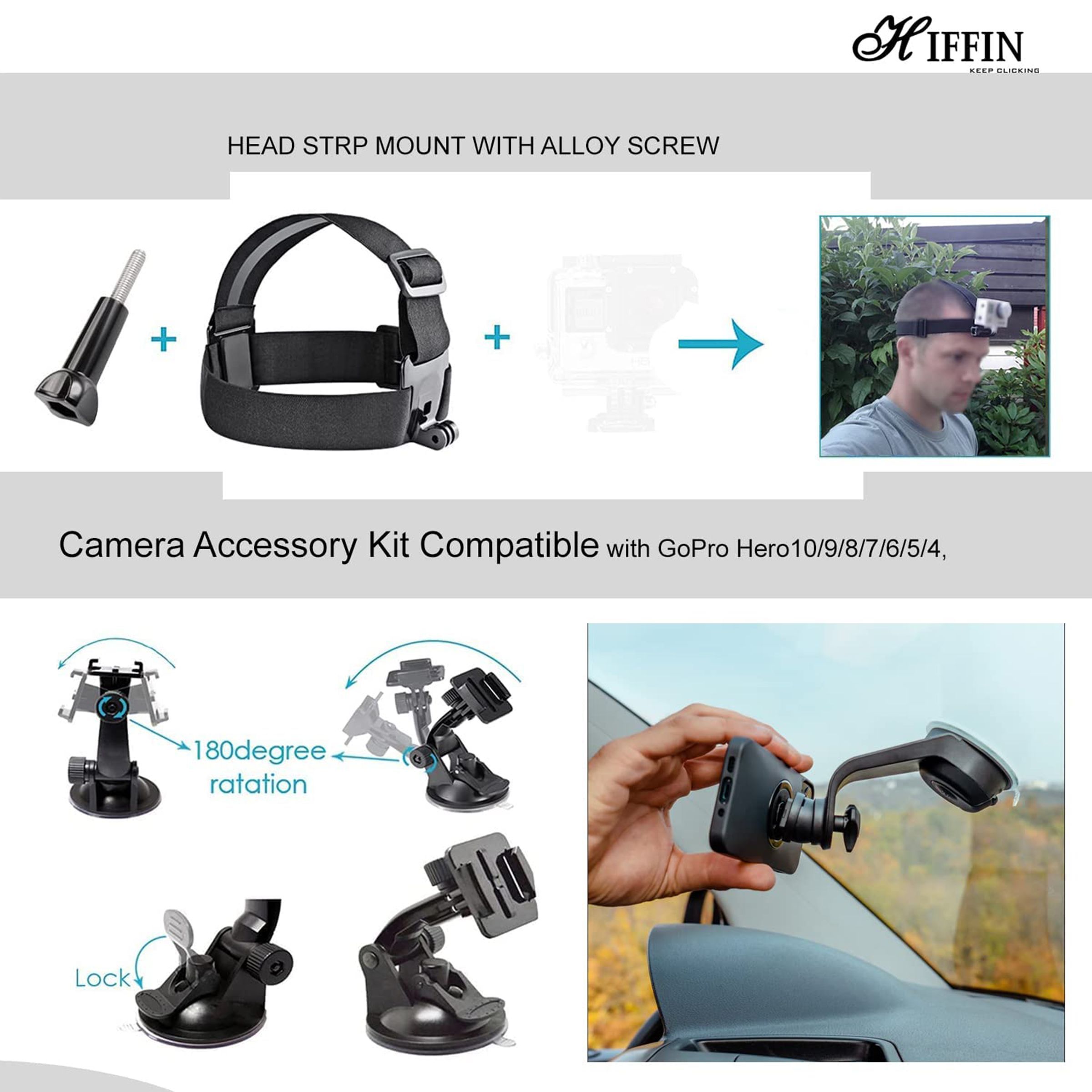 HIFFIN Action Camera Accessory Kit for Camera (50-in-1, Black)_5