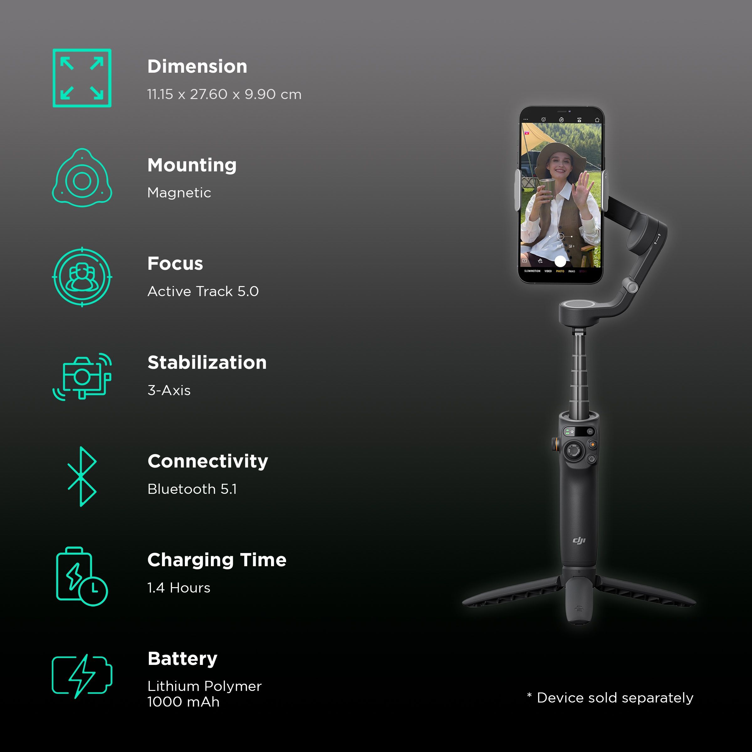 DJI OSMO 6 3-Axis Gimbal for Mobile (ActiveTrack 5.0, Slate Grey)_2