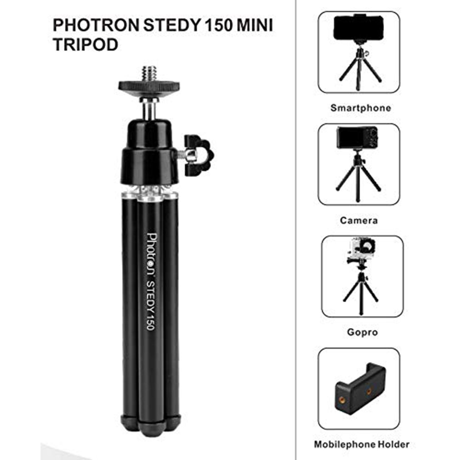 Photron Stedy 150 16.5cm Adjustable Tripod for Mobile and Camera (Ball Head, PH150M, Black)_10