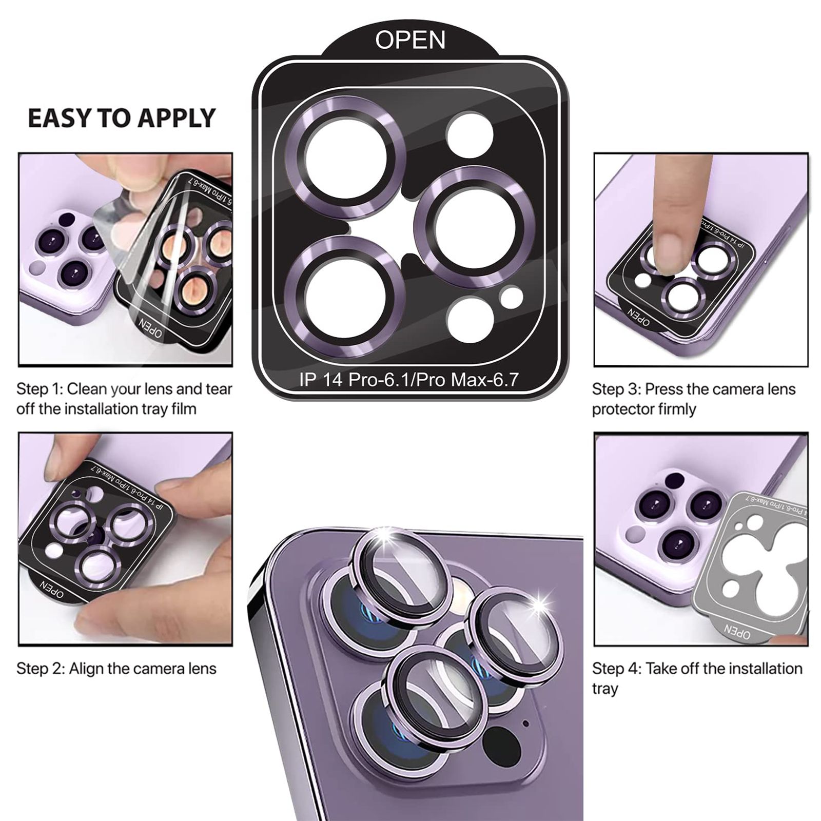 GRIPP 3N1 Focal Camera Lens Protector For iPhone 14 Pro (Ultra Thin HD Tempered Glass, GR-FCLP3N1-PPL, Purple)_13