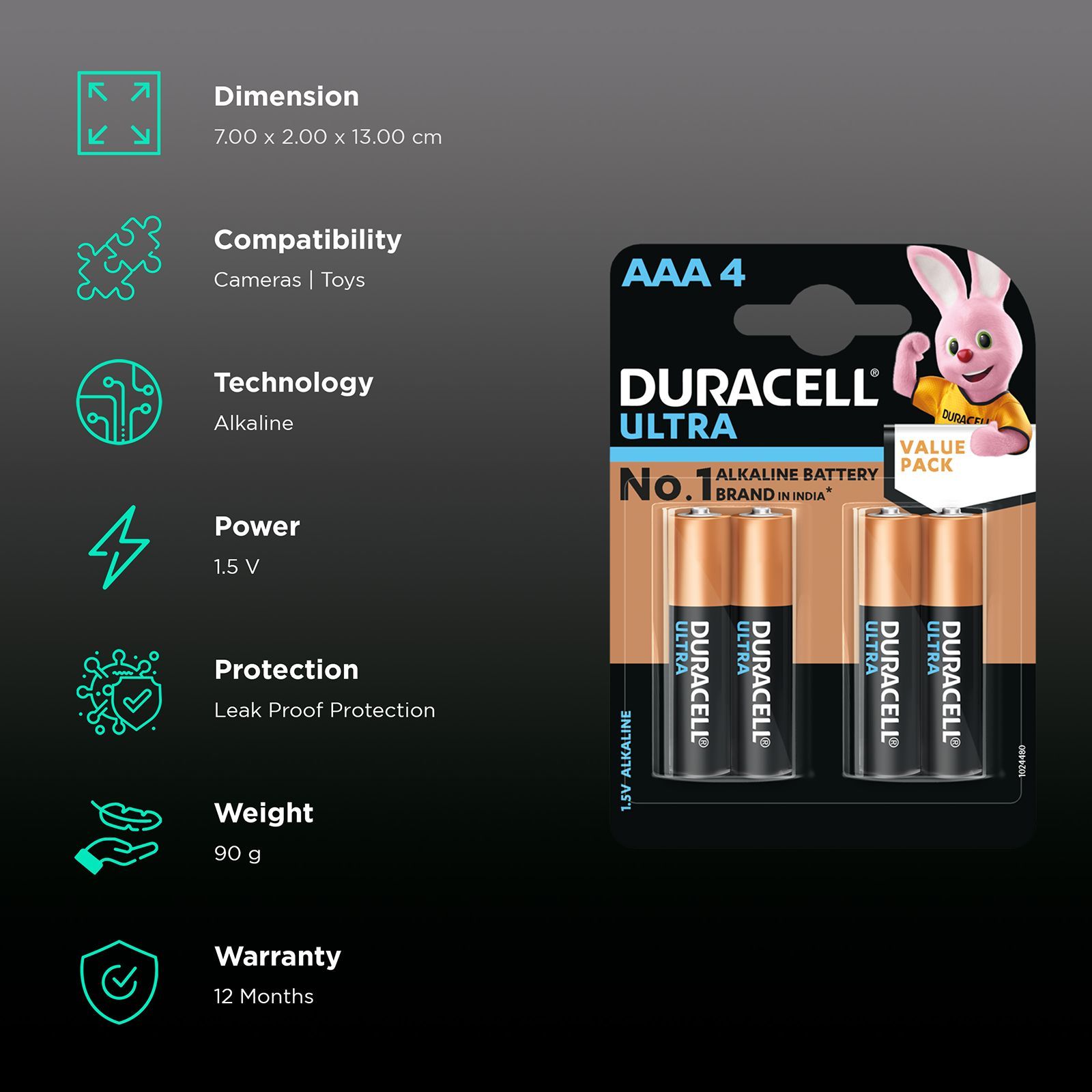 DURACELL Ultra Alkaline AAA Battery For Camera (Pack of 4)_2
