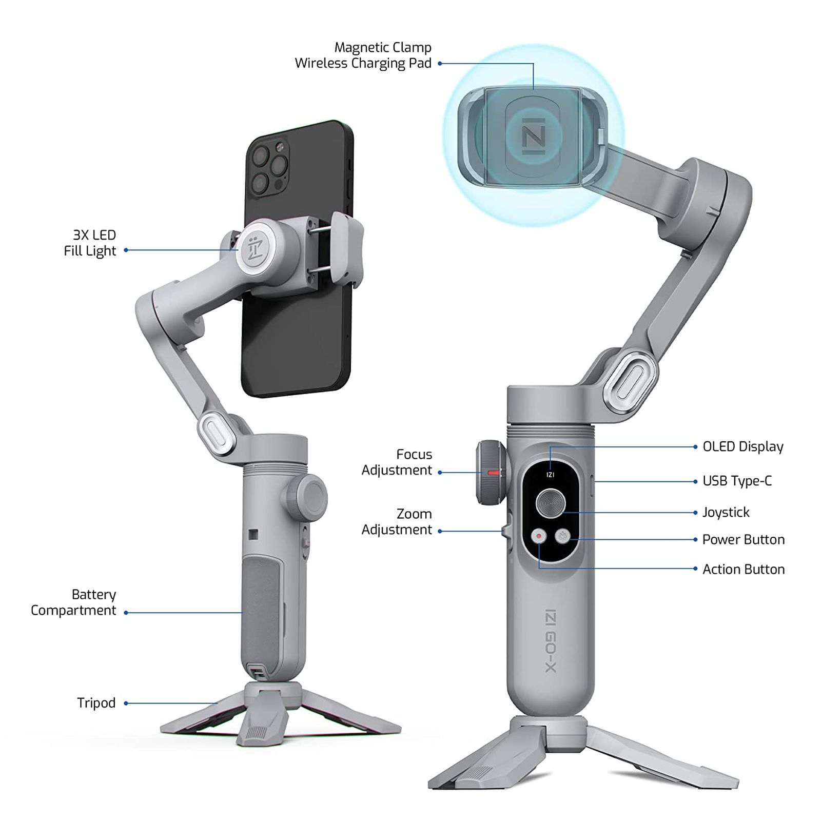 IZI GO-X 3-Axis Gimbal for Mobile (Smart Ai Modes, Grey)_10