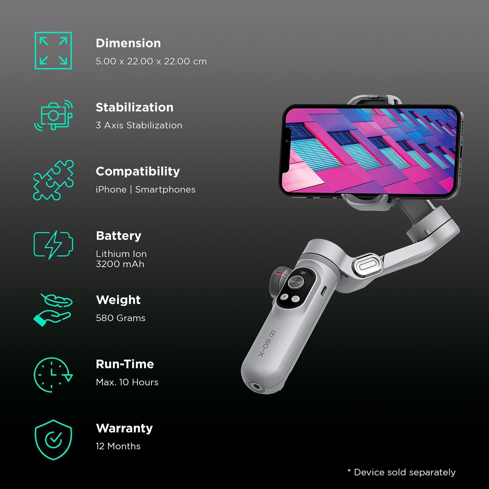 IZI GO-X 3-Axis Gimbal for Mobile (Smart Ai Modes, Grey)_2