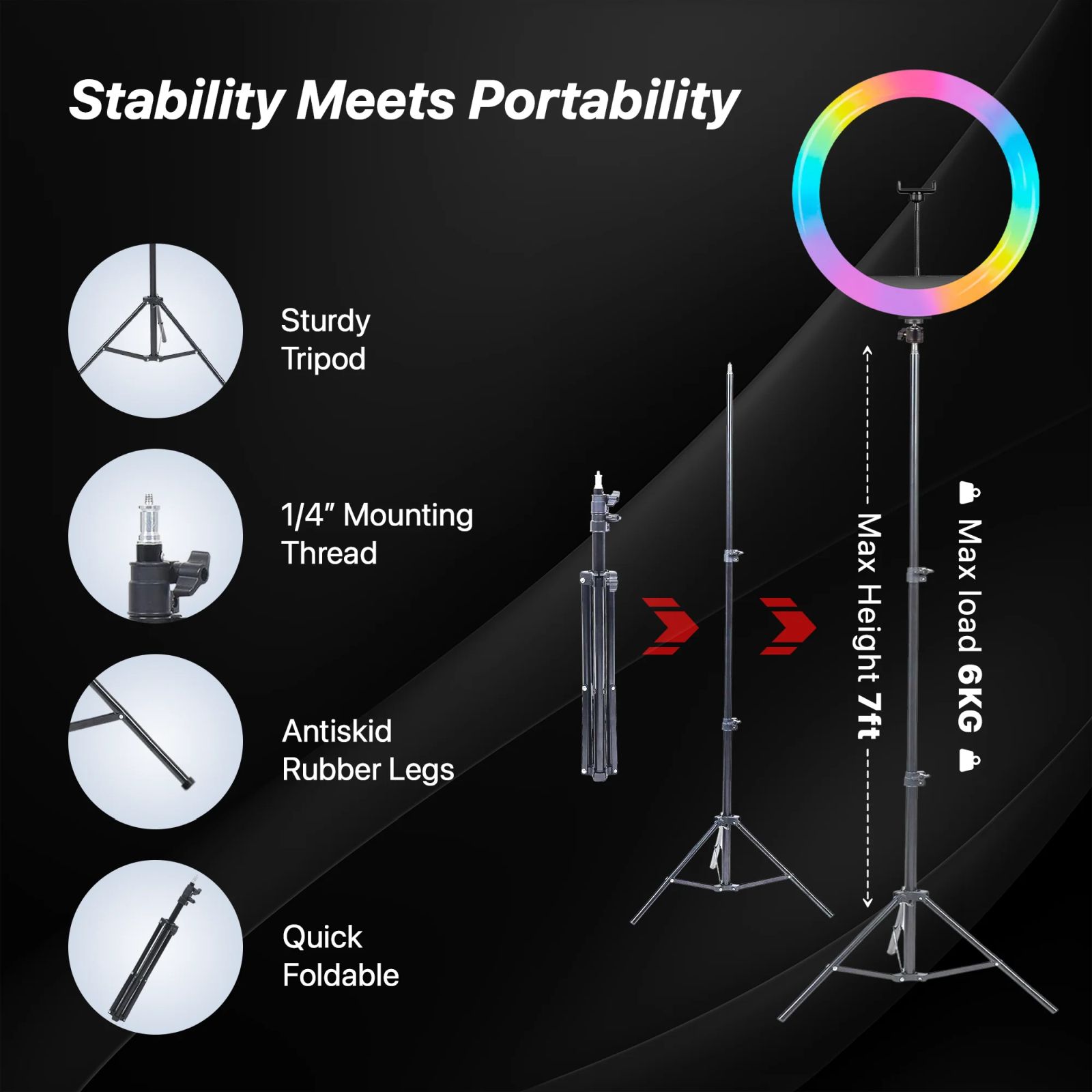 IZI Light RGB Ring Light with Tripod Stand for Live Streaming, Makeup and YouTube Video Shooting (Triple Device Compatibility)_8