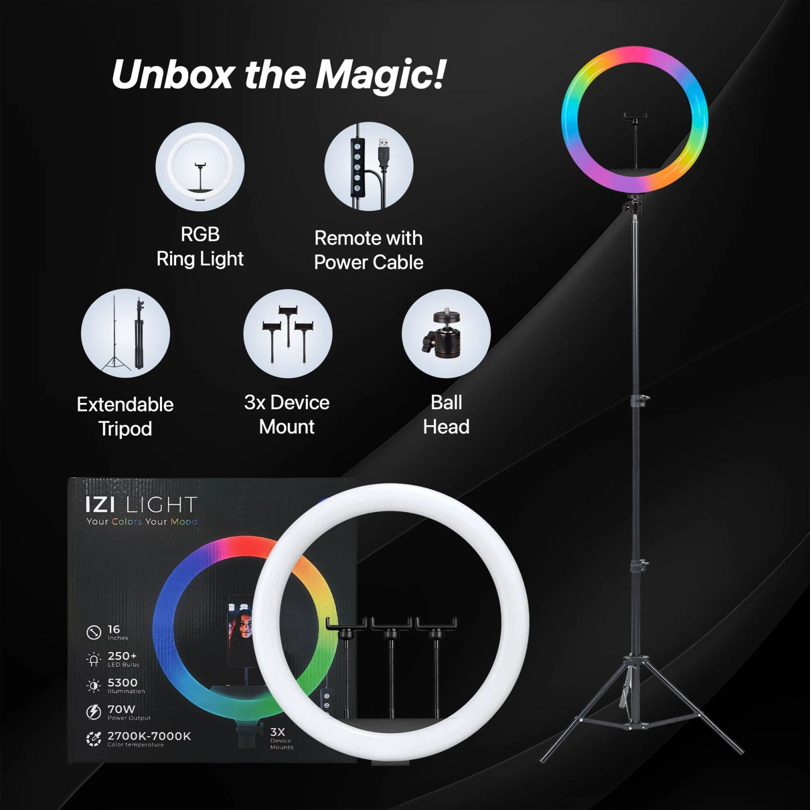 IZI Light RGB Ring Light with Tripod Stand for Live Streaming, Makeup and YouTube Video Shooting (Triple Device Compatibility)_10