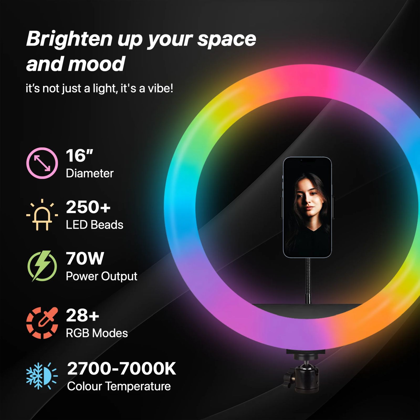 IZI Light RGB Ring Light with Tripod Stand for Live Streaming, Makeup and YouTube Video Shooting (Triple Device Compatibility)_12