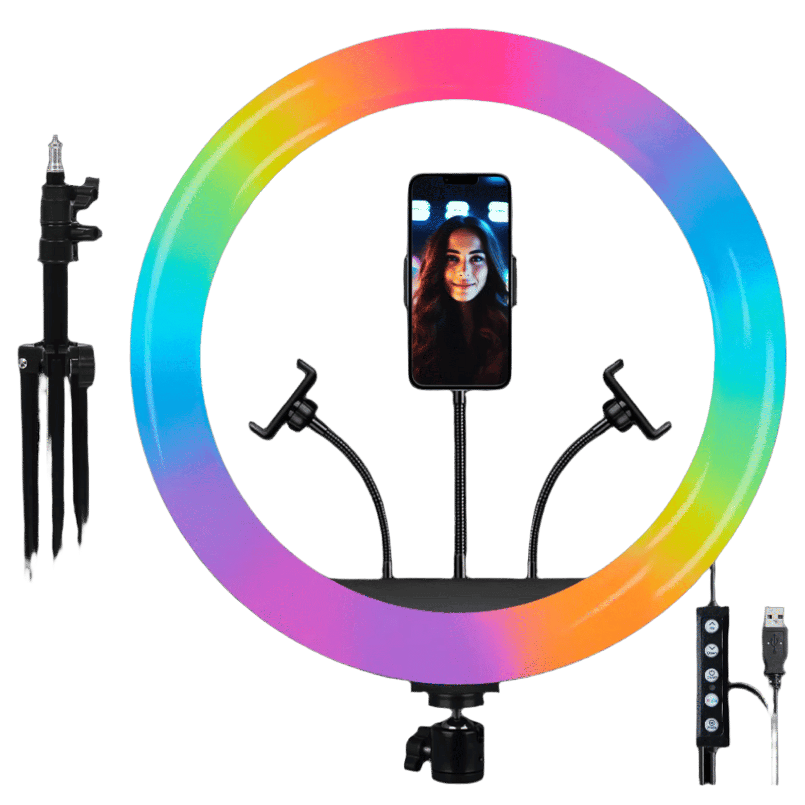 IZI Light RGB Ring Light with Tripod Stand for Live Streaming, Makeup and YouTube Video Shooting (Triple Device Compatibility)_2