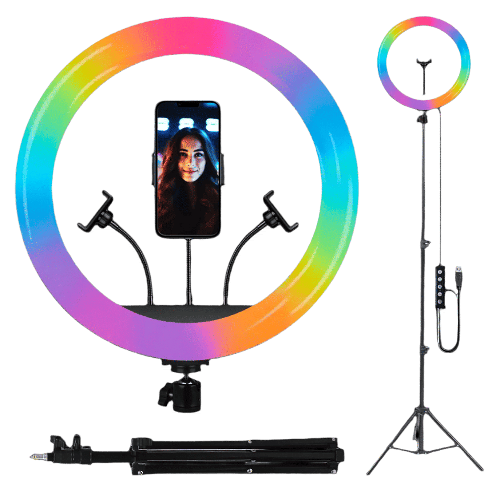 IZI Light RGB Ring Light with Tripod Stand for Live Streaming, Makeup and YouTube Video Shooting (Triple Device Compatibility)_4
