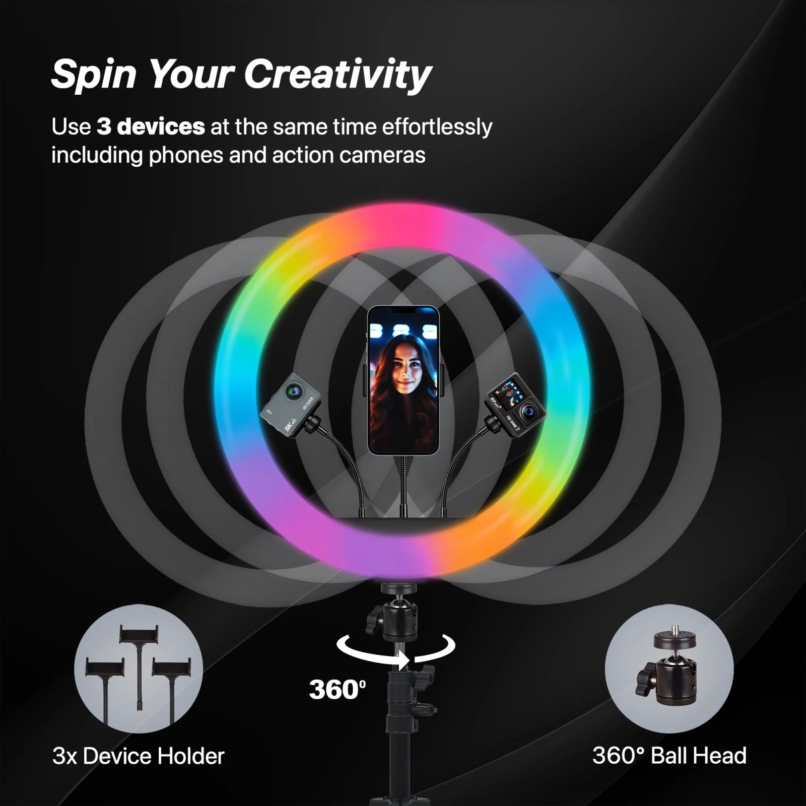 IZI Light RGB Ring Light with Tripod Stand for Live Streaming, Makeup and YouTube Video Shooting (Triple Device Compatibility)_7