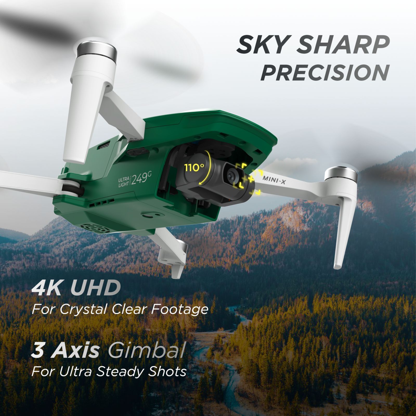 IZI Mini X Drone Combo (3 Axis Stabilized Gimbal, Dark Green)_3