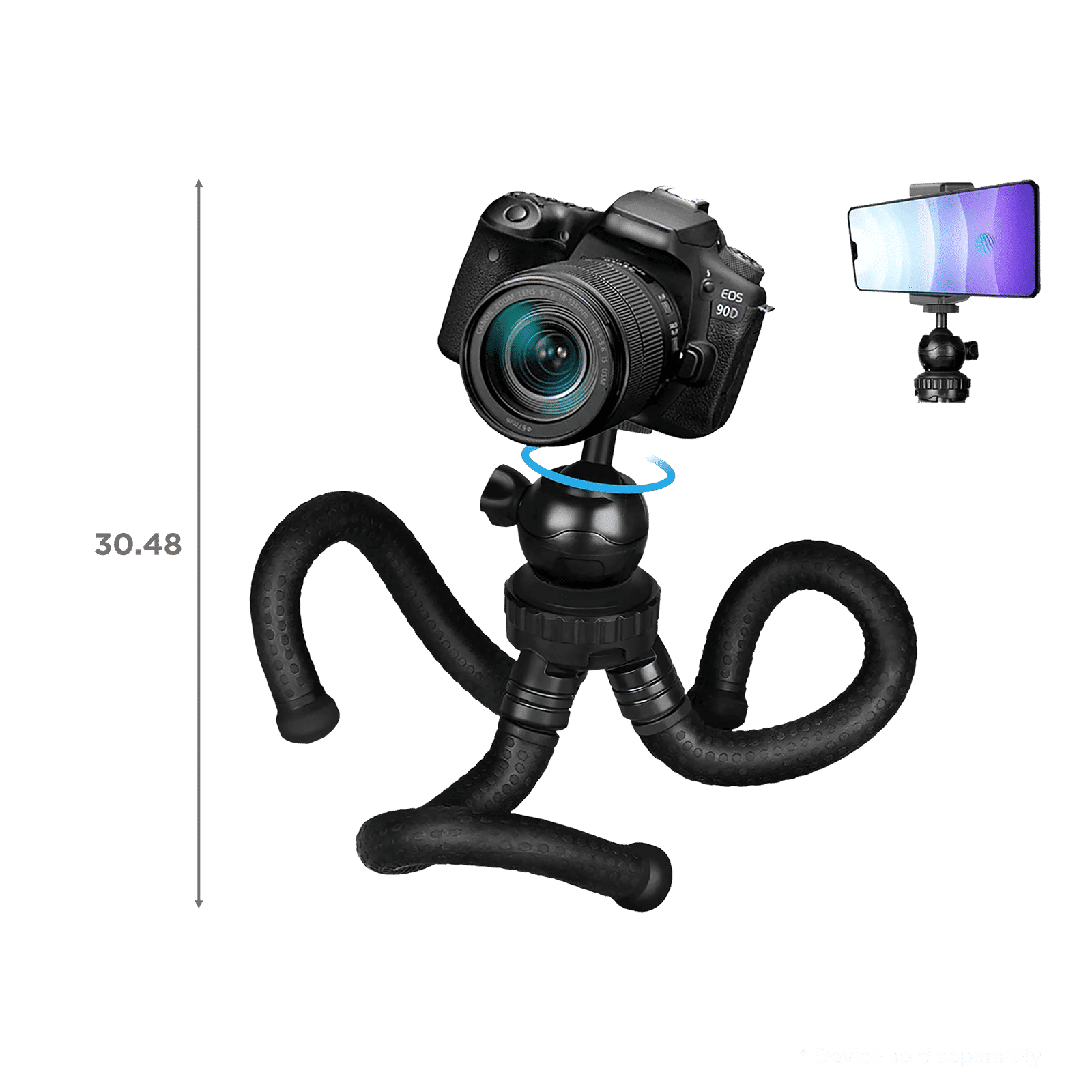 HIFFIN Gorillapod 30.48cm Adjustable Tripod for Mobile and Camera (360 Degree Rotating Ball Head, Black)_3