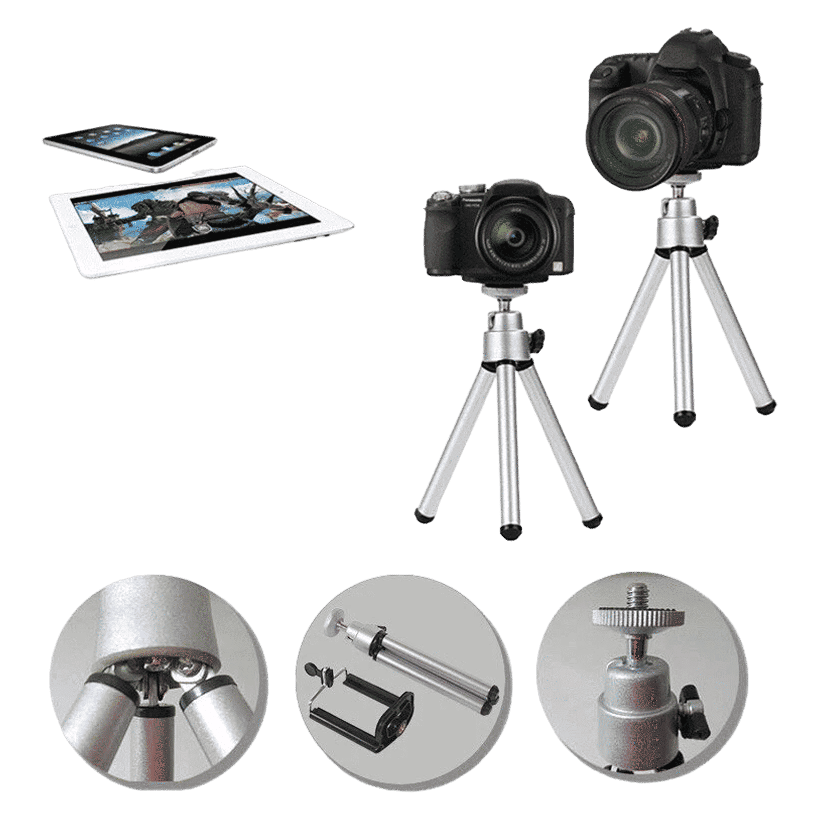 HIFFIN Mini 17.5cm Adjustable Tripod for Mobile and Camera (360 Degree Rotatable, Silver)_7