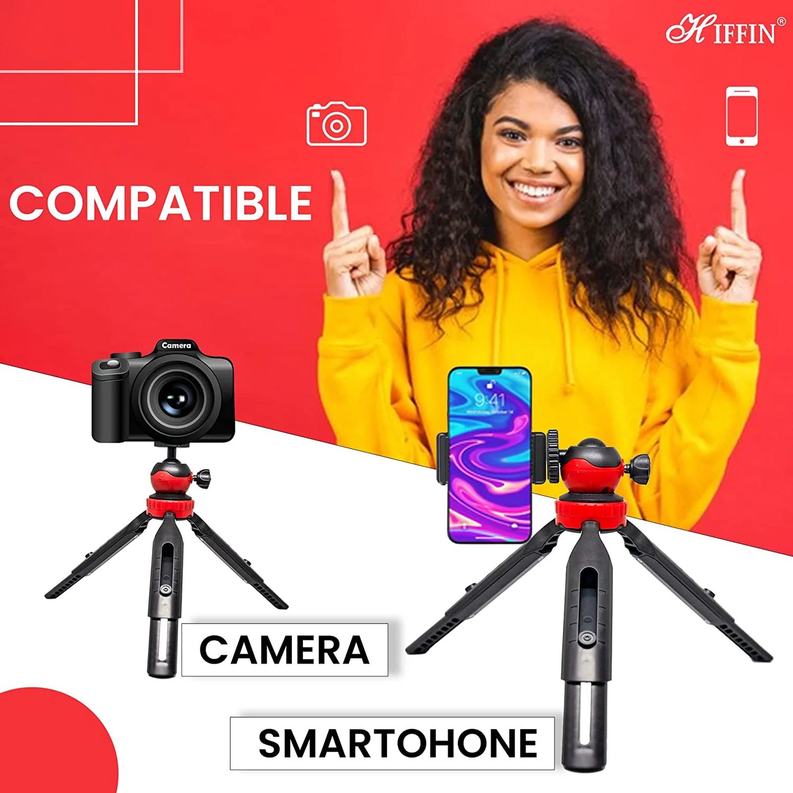 HIFFIN HF-350 18cm Adjustable Tripod for Mobile and Camera (360 Degree Rotatable, Black) HIFFIN HF-350 18cm Adjustable Tripod for Mobile and Camera (360 Degree Rotatable, Black)_4