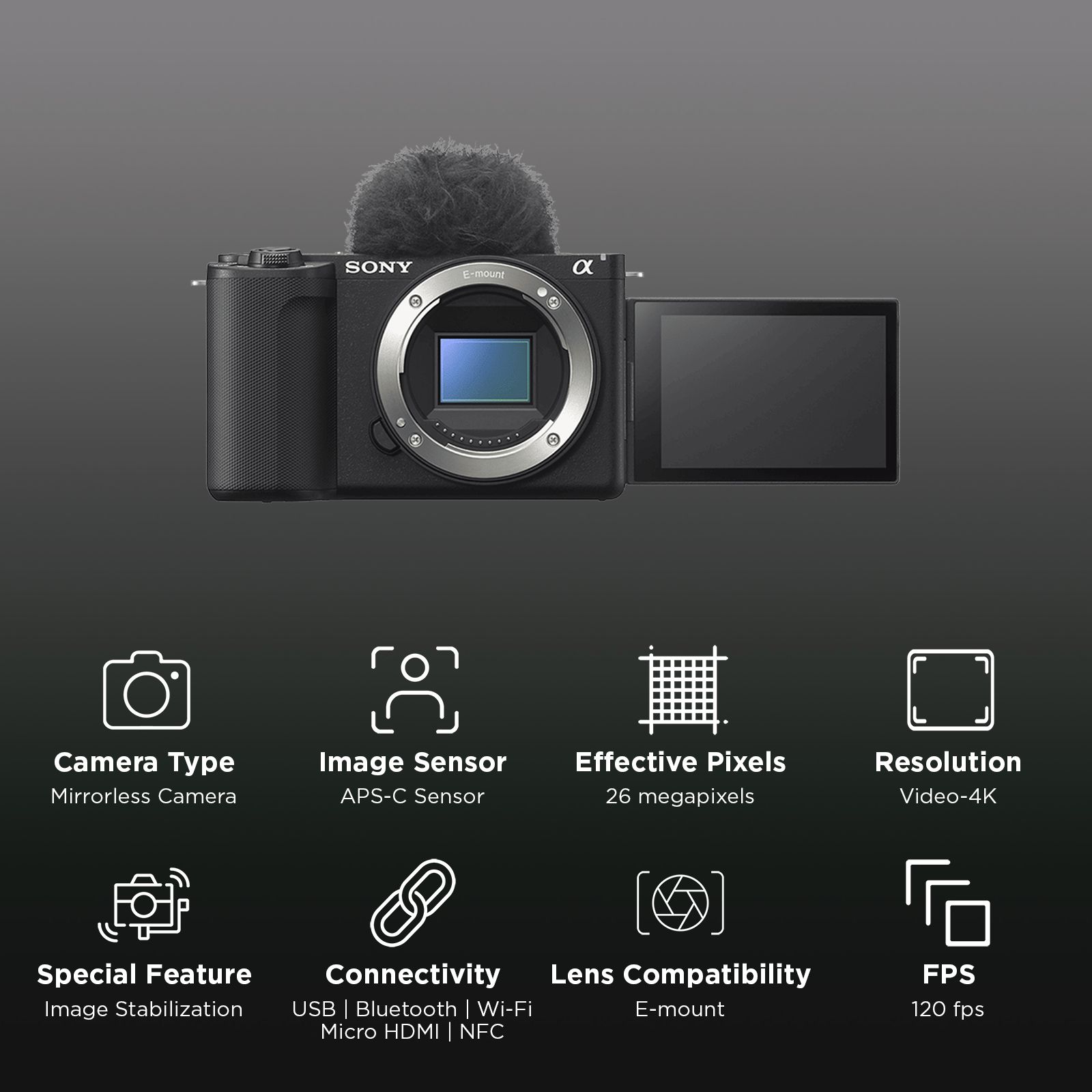 SONY ZV-E10 II 26MP Mirrorless Camera (Body Only, 23.3 x 15.5 mm Sensor, Intelligent Three-capsule Microphone)_2
