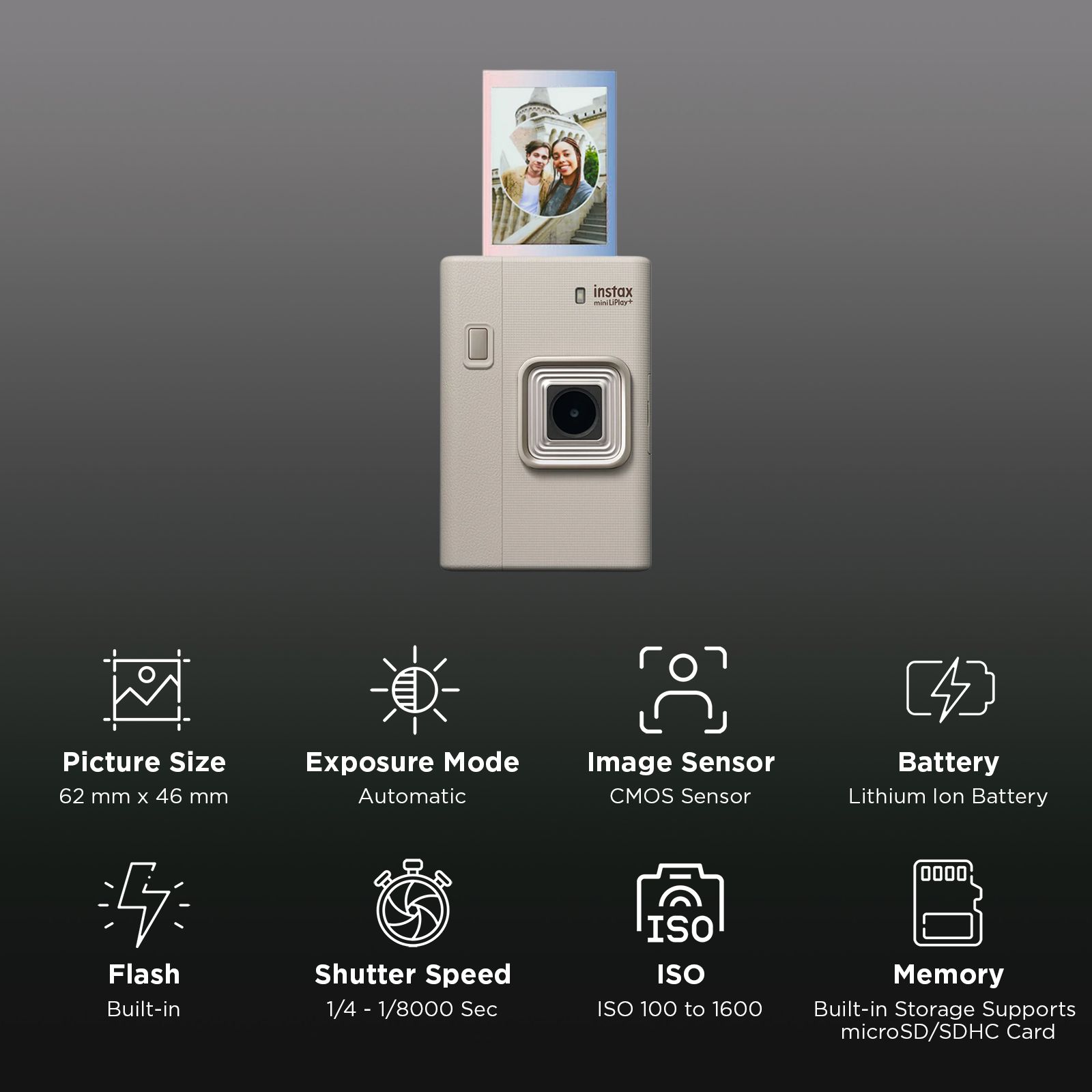 FUJIFILM Instax Mini LiPlay Plus Instant Camera with 10 Instant Films (Sand Beige)_2