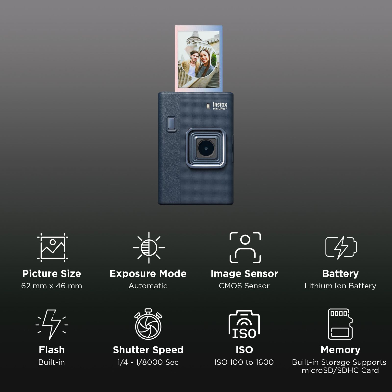 FUJIFILM Instax Mini LiPlay Plus Instant Camera with 10 Instant Films (Midnight Blue)_2