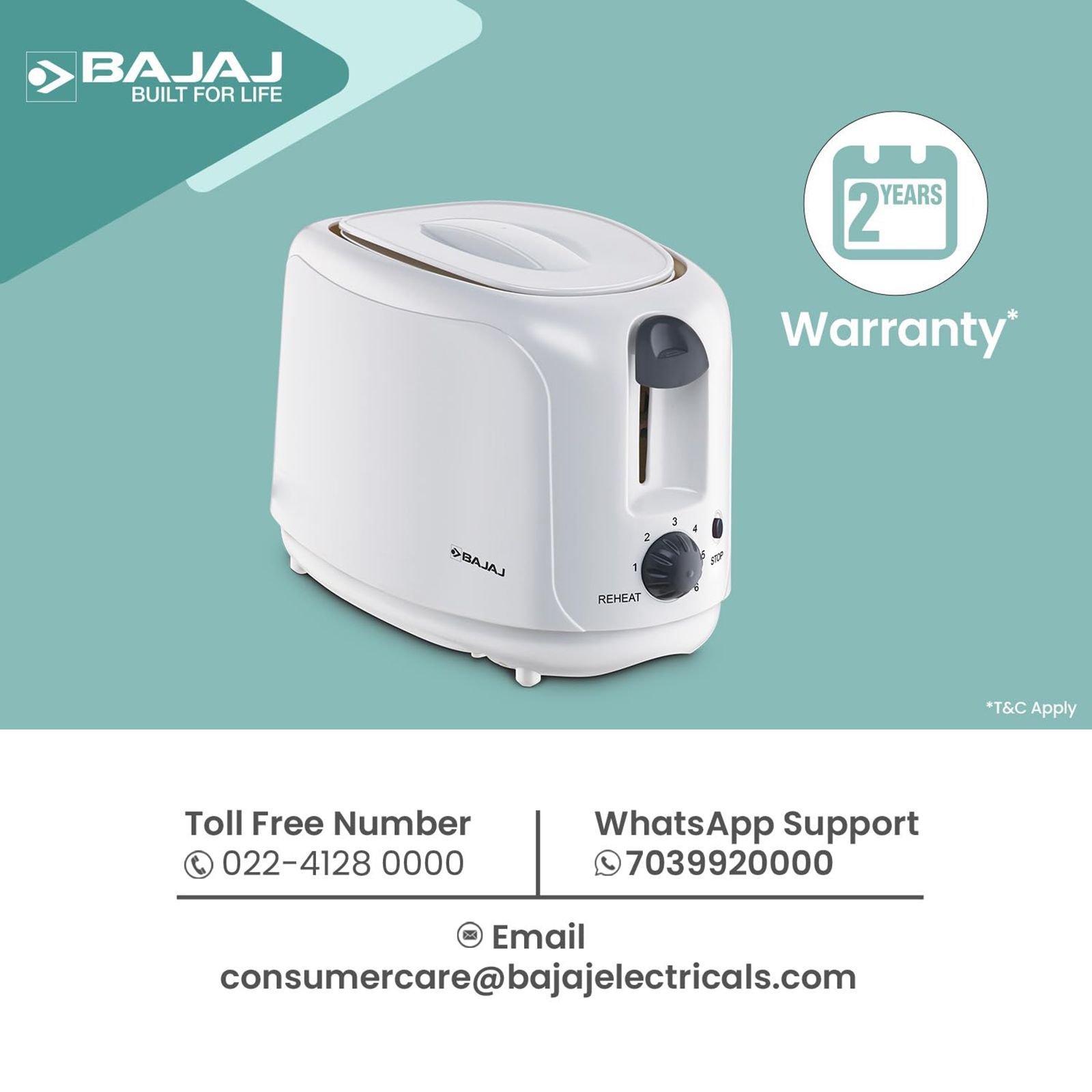 BAJAJ Majesty 750W 2 Slice Pop-Up Toaster with Slide Out Crumb Tray (White) BAJAJ Majesty 750W 2 Slice Pop-Up Toaster with Slide Out Crumb Tray (White)_10