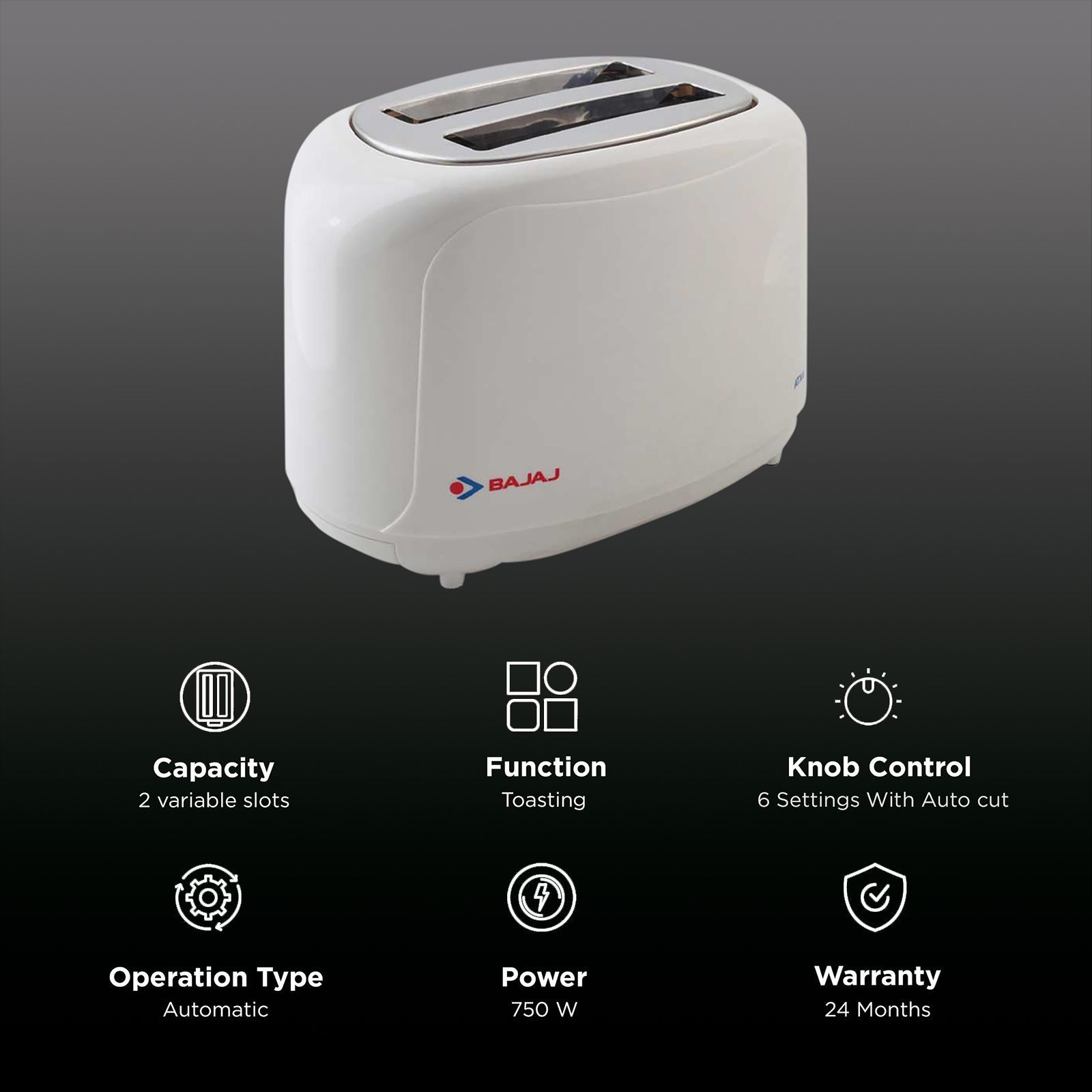 BAJAJ Majesty 750W 2 Slice Pop-Up Toaster with Slide Out Crumb Tray (White) BAJAJ Majesty 750W 2 Slice Pop-Up Toaster with Slide Out Crumb Tray (White)_3