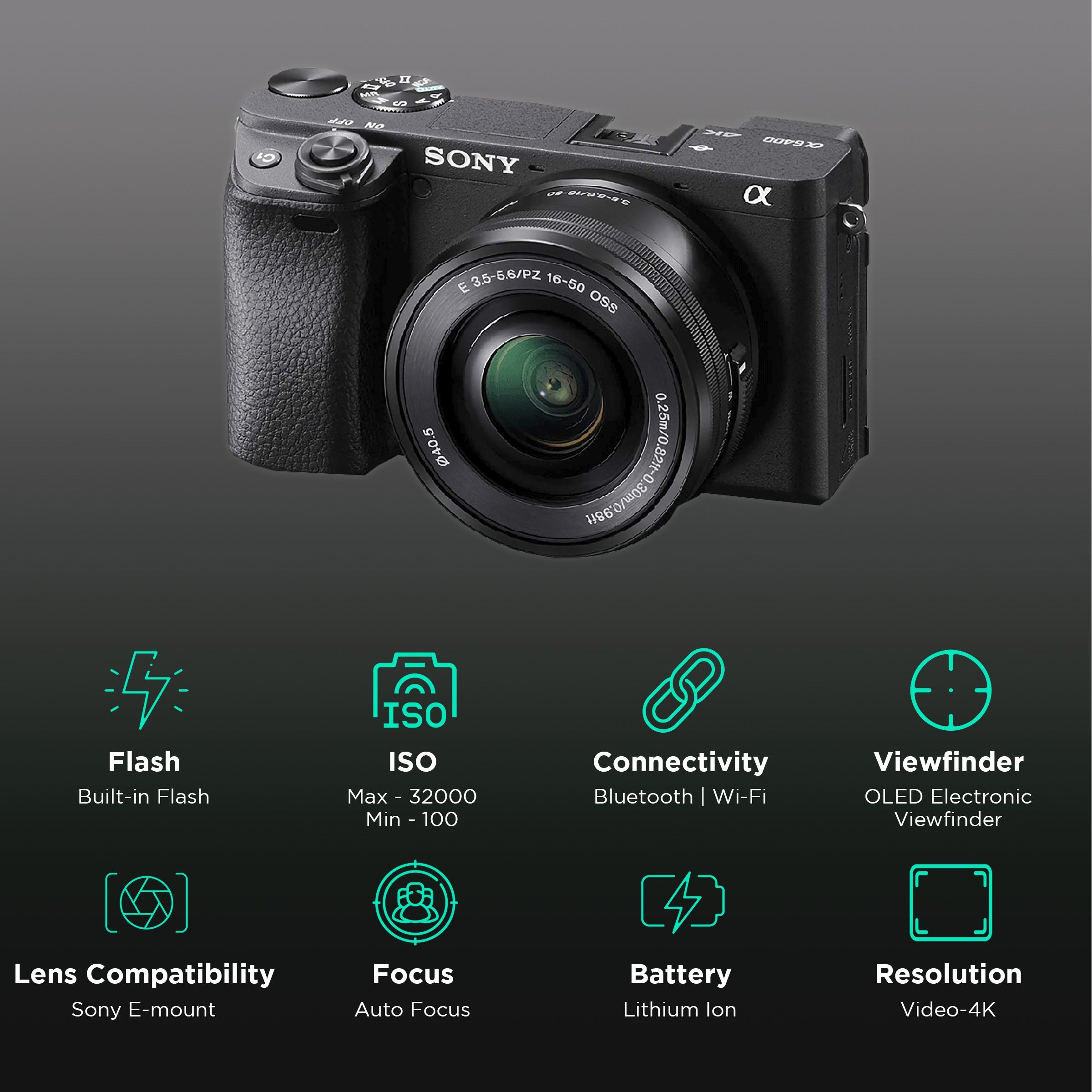 SONY Alpha 6400 24.2MP Mirrorless Camera (16-50 mm Lens, 23.5 x 15.6 mm Sensor, Tiltable Screen) SONY Alpha 6400 24.2MP Mirrorless Camera (16-50 mm Lens, 23.5 x 15.6 mm Sensor, Tiltable Screen)_3