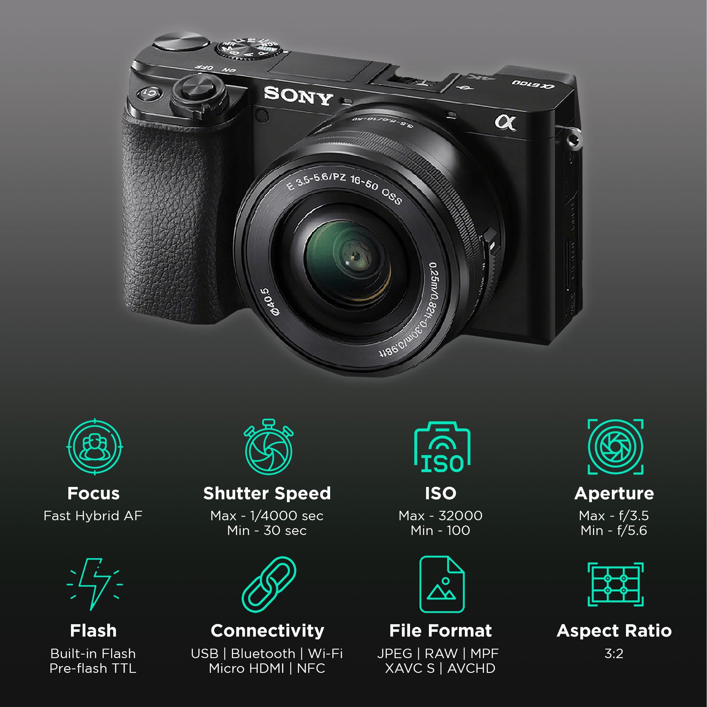 SONY Alpha 6100 24.2MP Mirrorless Camera (16-50 mm Lens, 23.5 x 15.6 mm Sensor, Tiltable LCD Screen)_3
