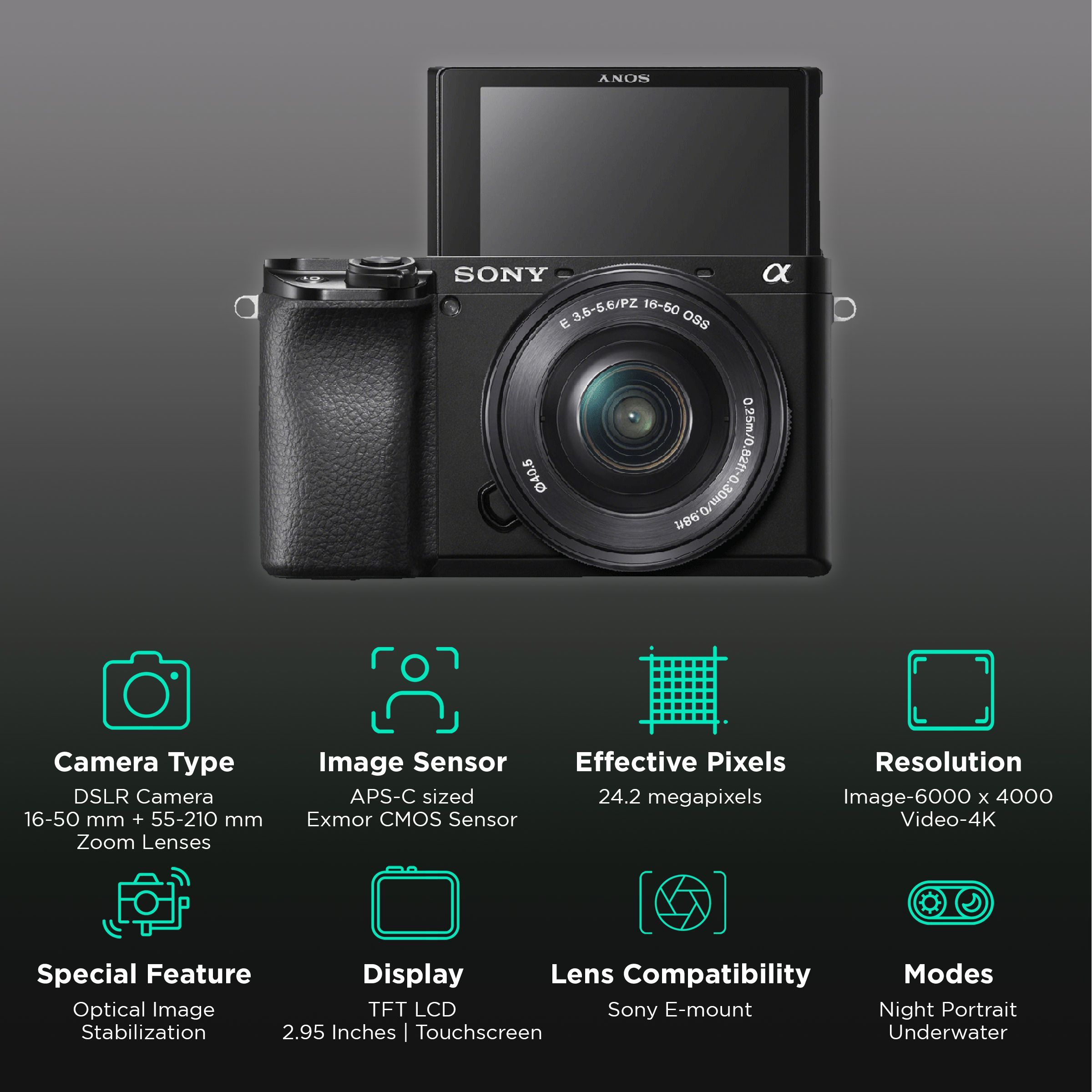 SONY Alpha 6100 24.2MP Mirrorless Camera (16-50 mm and 55-210 mm Lens, 23.5 x 15.6 mm Sensor, Tiltable LCD Screen)_2