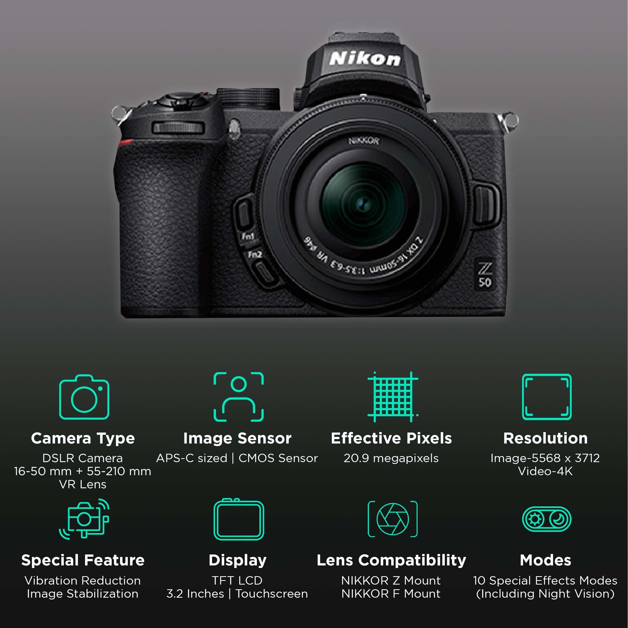 Nikon Z 50 20.9MP Mirrorless Camera (16-50 mm and 50-250 mm Lens, 23.5 x 15.7 mm Sensor, Auto ISO Sensitivity Control) Nikon Z 50 20.9MP Mirrorless Camera (16-50 mm and 50-250 mm Lens, 23.5 x 15.7 mm Sensor, Auto ISO Sensitivity Control)_2
